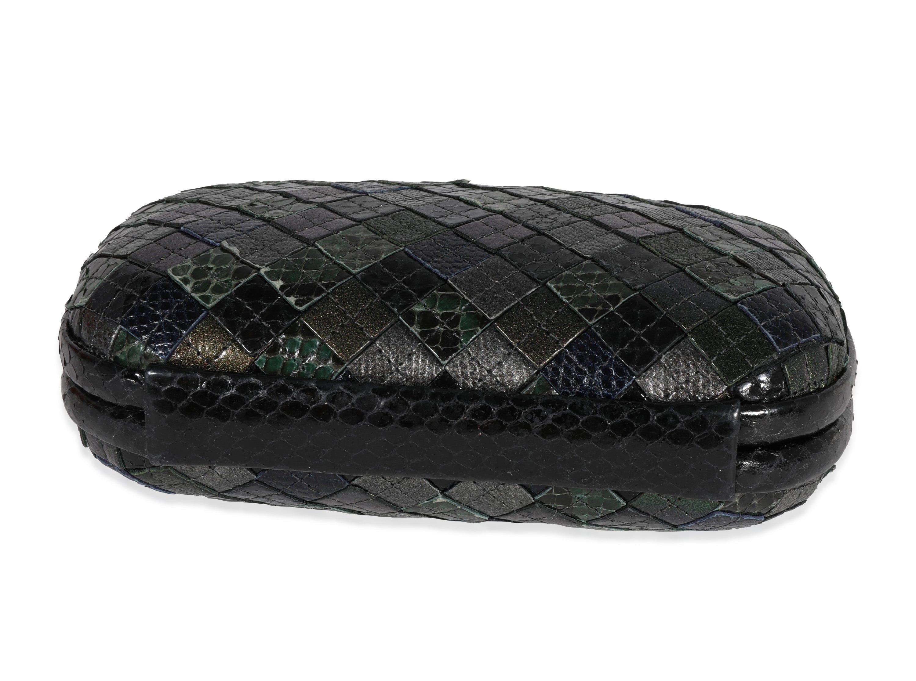 Bottega Veneta Bottega Veneta Green & Black Patchwork Intrecciato Python Knot Clutch