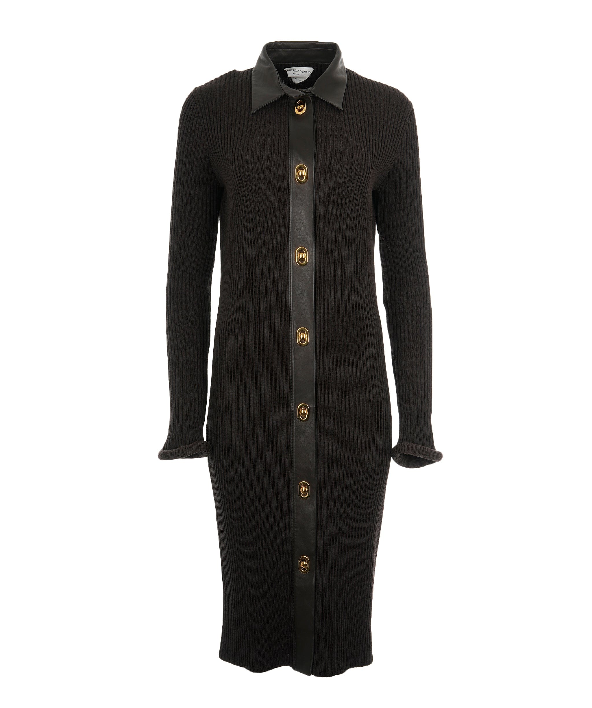 Bottega Veneta Bottega 23 Ribbed Brown Dress with Gold buttons  ALC1615