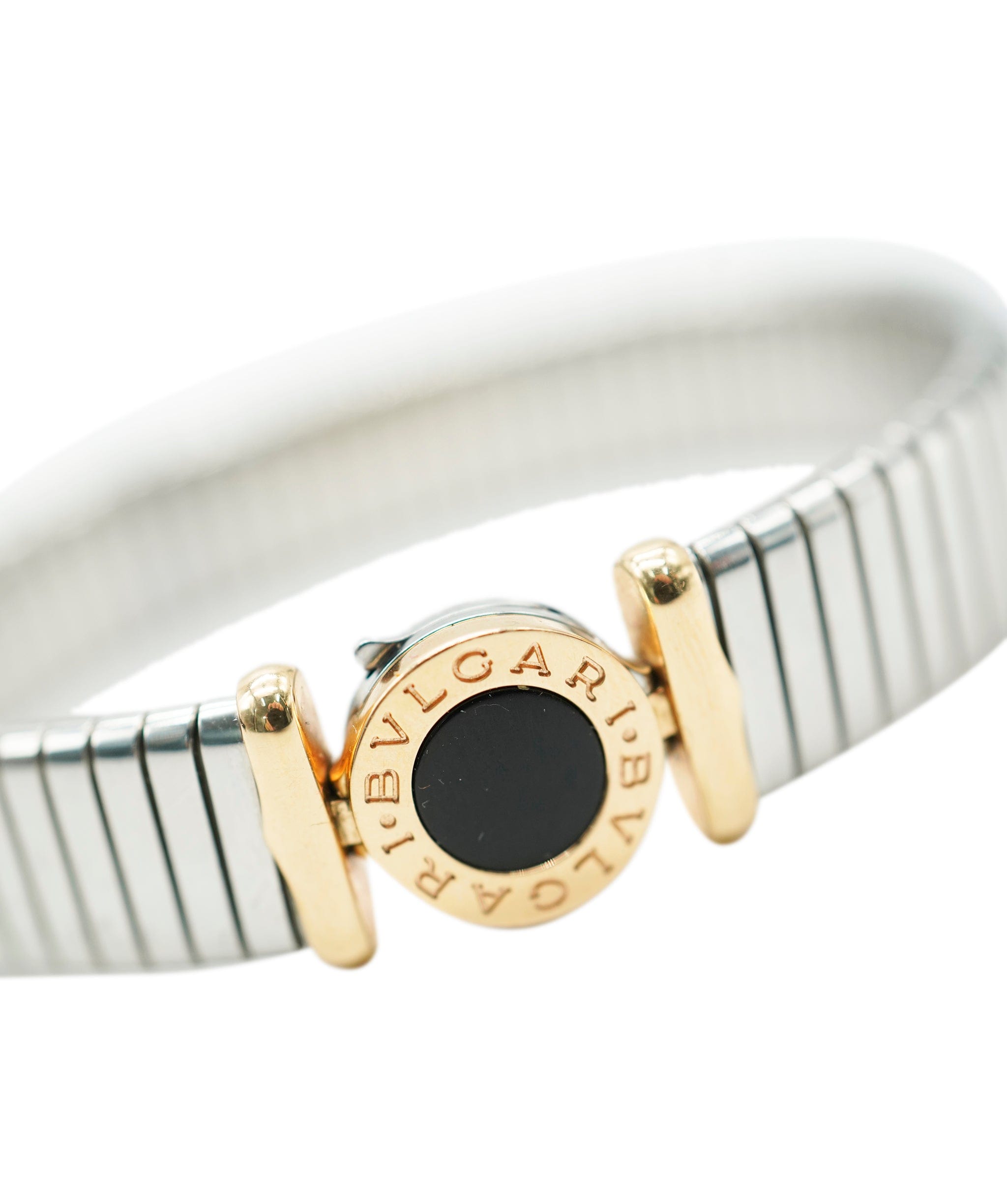 Bulgari Bulgari stainless steel rose gold onyx bangle, circa 1995 AHC1972