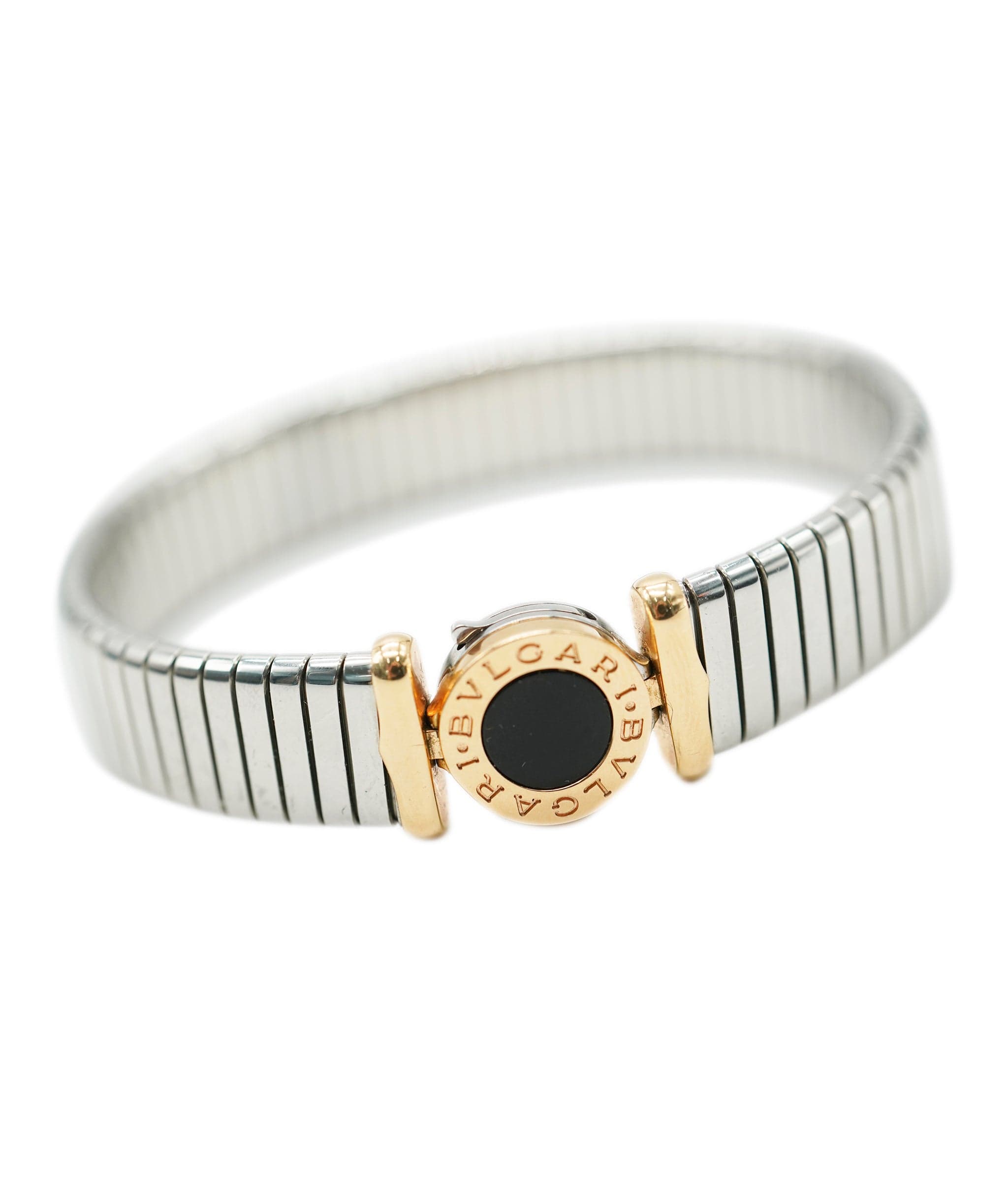 Bulgari Bulgari stainless steel rose gold onyx bangle, circa 1995 AHC1972