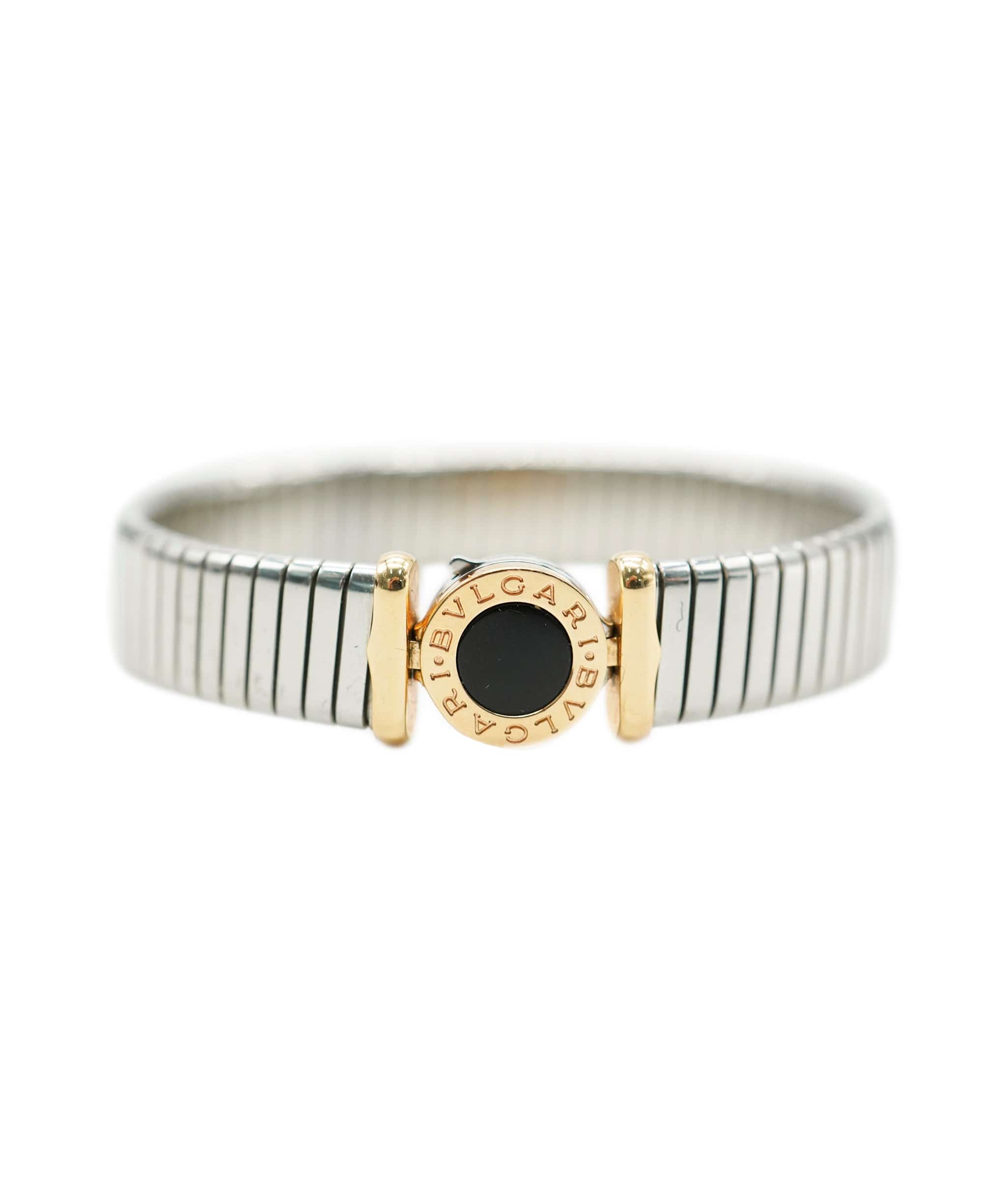 Bulgari Bulgari stainless steel rose gold onyx bangle, circa 1995 AHC1972