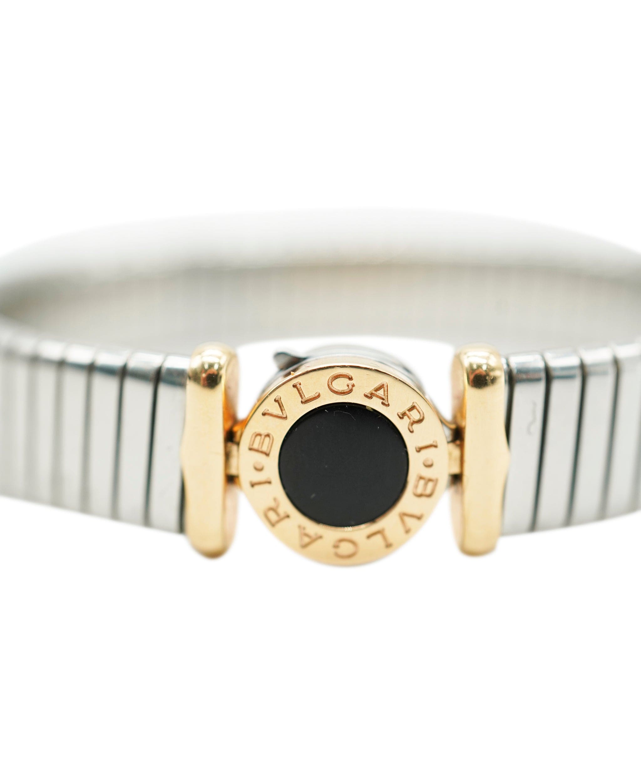 Bulgari Bulgari stainless steel rose gold onyx bangle, circa 1995 AHC1972