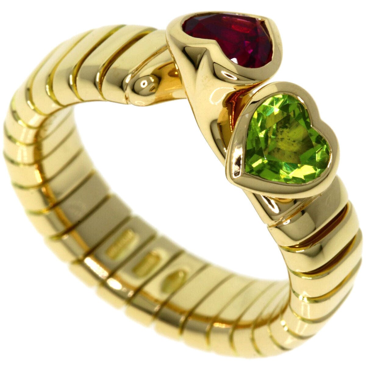 Bulgari Bulgari Vintage Tubogas Heart Pink Tourmaline & Peridot Yellow gold ring ASL10330