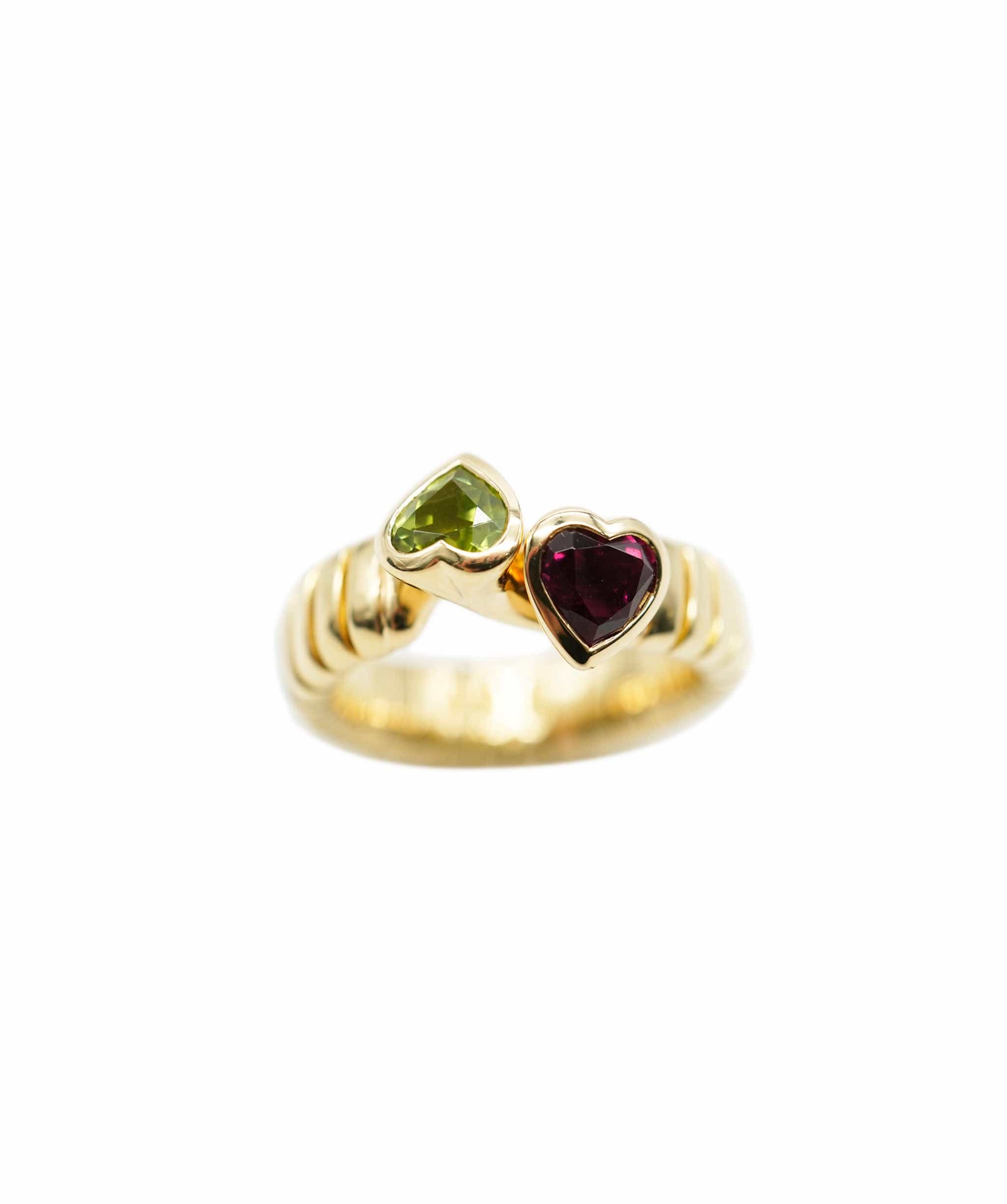 Bulgari Bulgari Vintage Tubogas Heart Pink Tourmaline & Peridot Yellow gold ring ASL10330