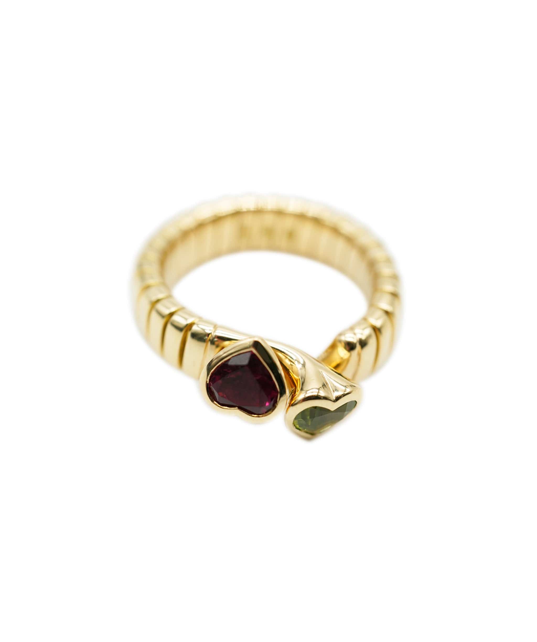 Bulgari Bulgari Vintage Tubogas Heart Pink Tourmaline & Peridot Yellow gold ring ASL10330