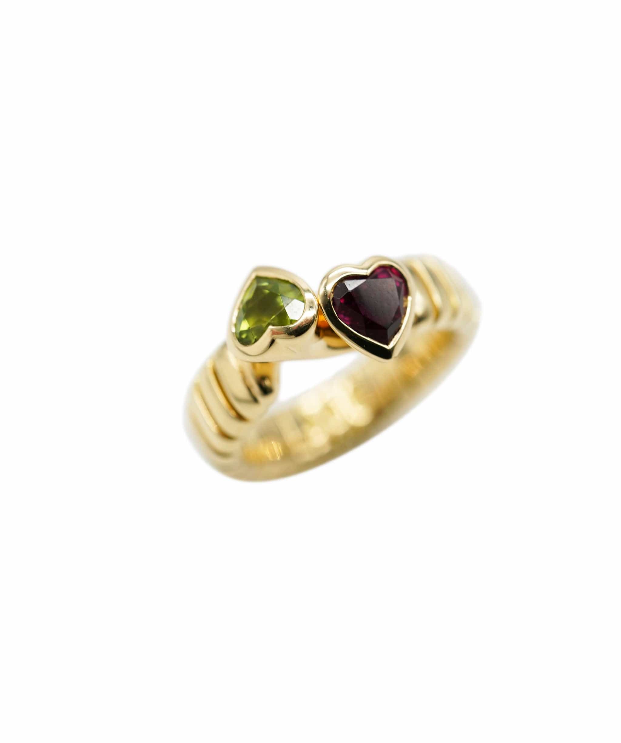 Bulgari Bulgari Vintage Tubogas Heart Pink Tourmaline & Peridot Yellow gold ring ASL10330