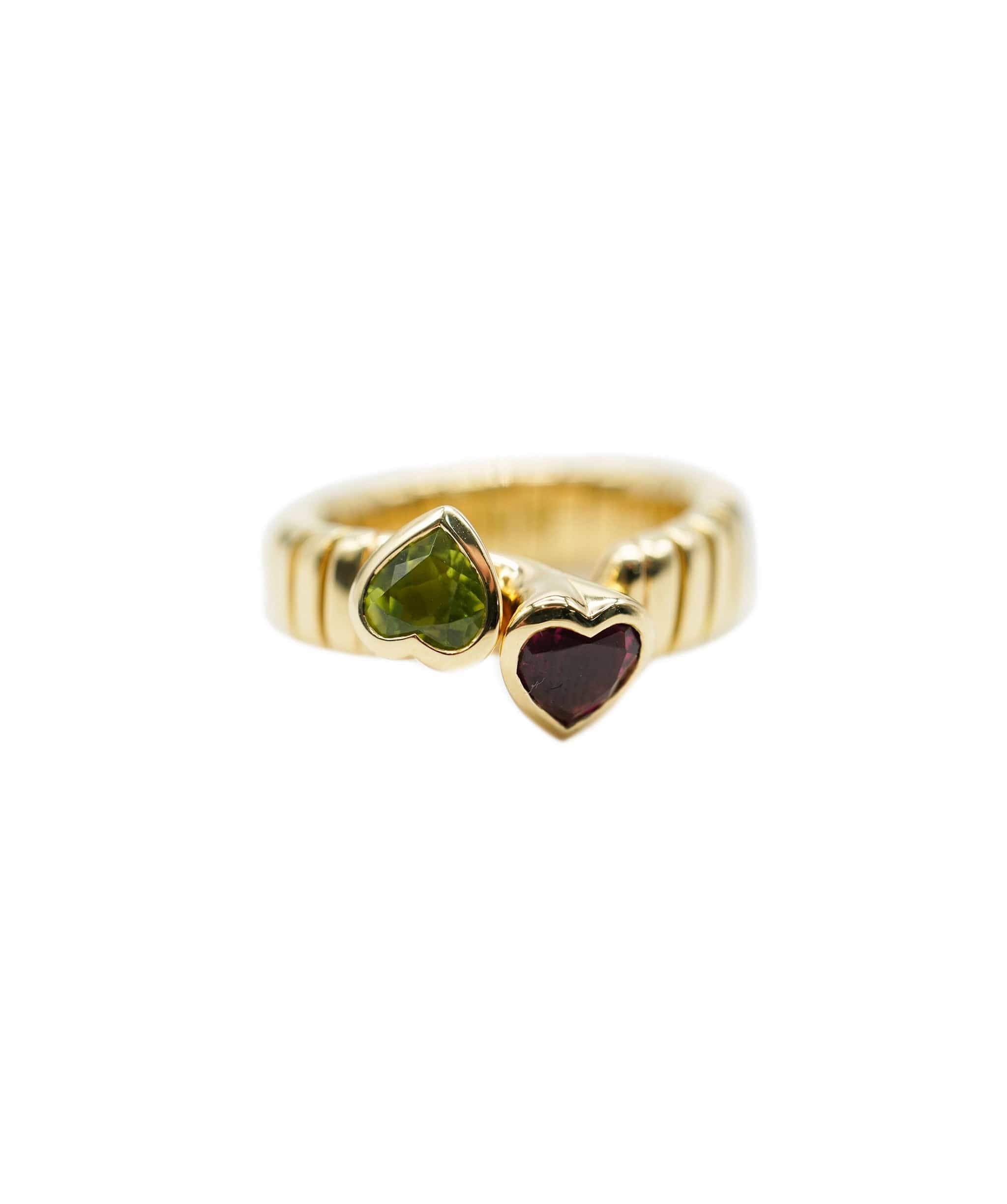 Bulgari Bulgari Vintage Tubogas Heart Pink Tourmaline & Peridot Yellow gold ring ASL10330