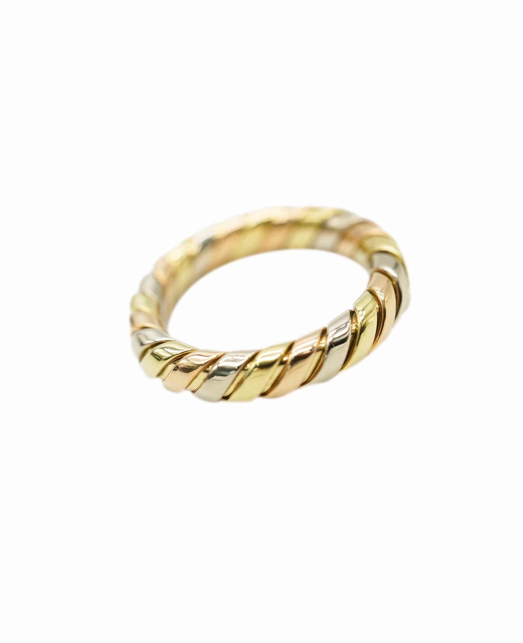 Bulgari Bvlgari Tubogas 18 Karat Yellow Rose White Gold Tricolour Band Swirl Ring ASL10283