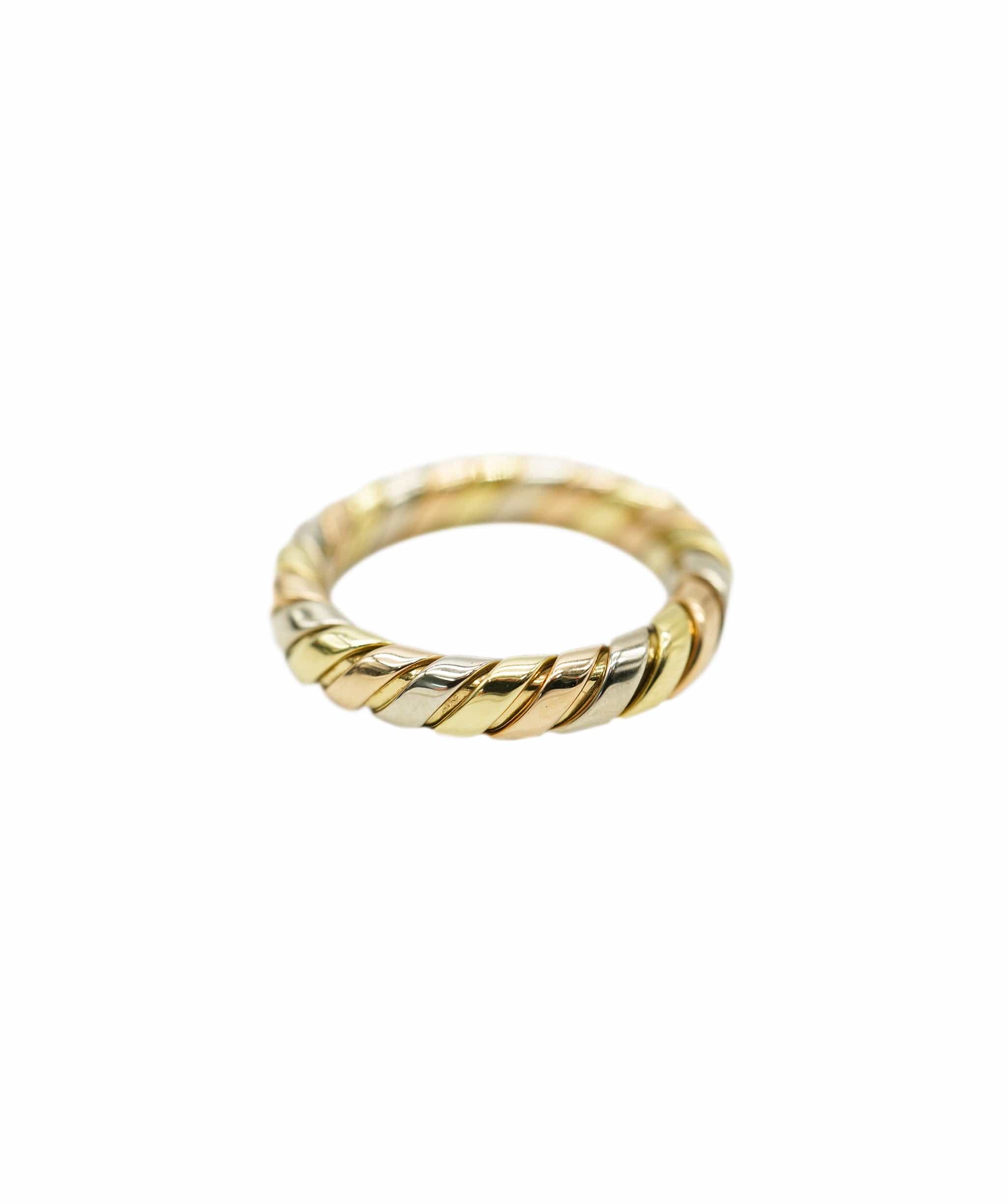 Bulgari Bvlgari Tubogas 18 Karat Yellow Rose White Gold Tricolour Band Swirl Ring ASL10283