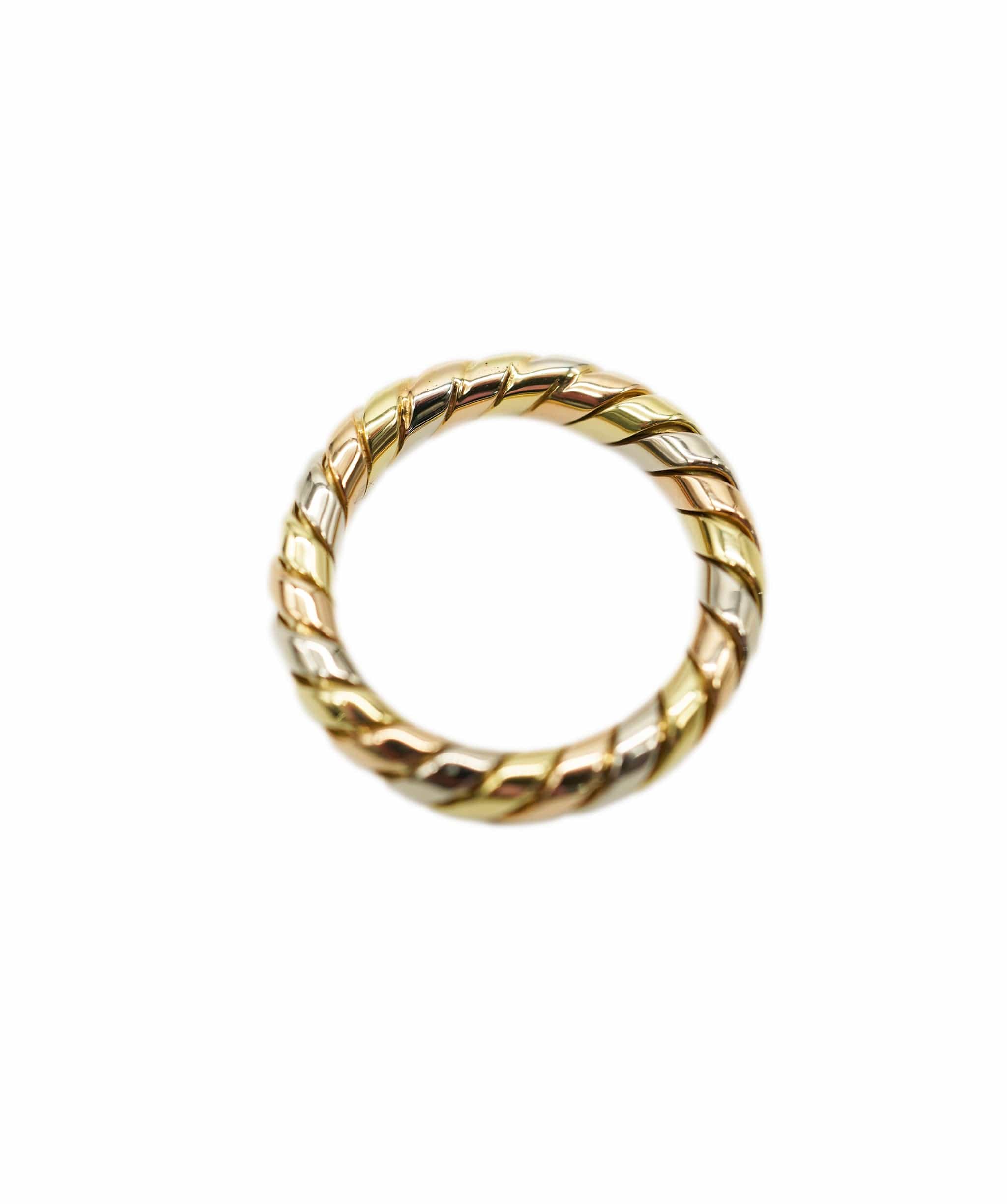 Bulgari Bvlgari Tubogas 18 Karat Yellow Rose White Gold Tricolour Band Swirl Ring ASL10283