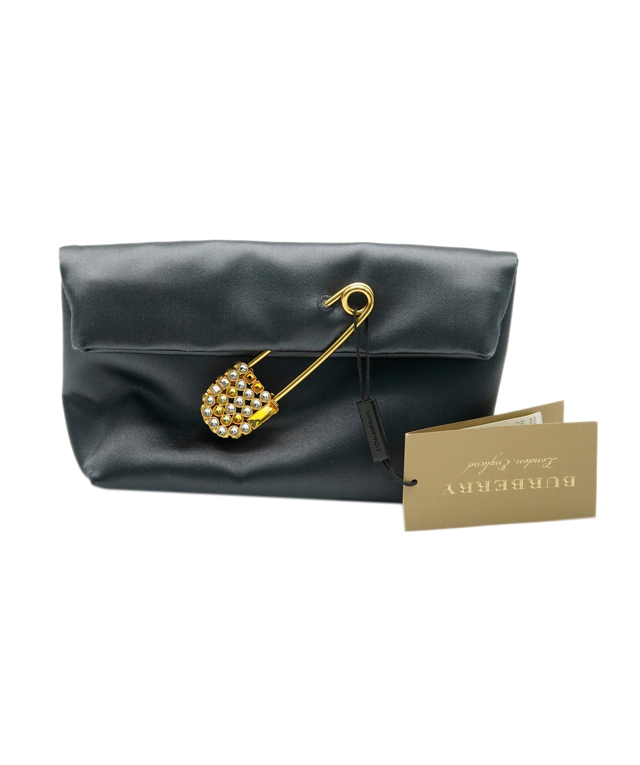 Burberry Burberry Grey Satin Diamonte Pin Clutch ALC0983