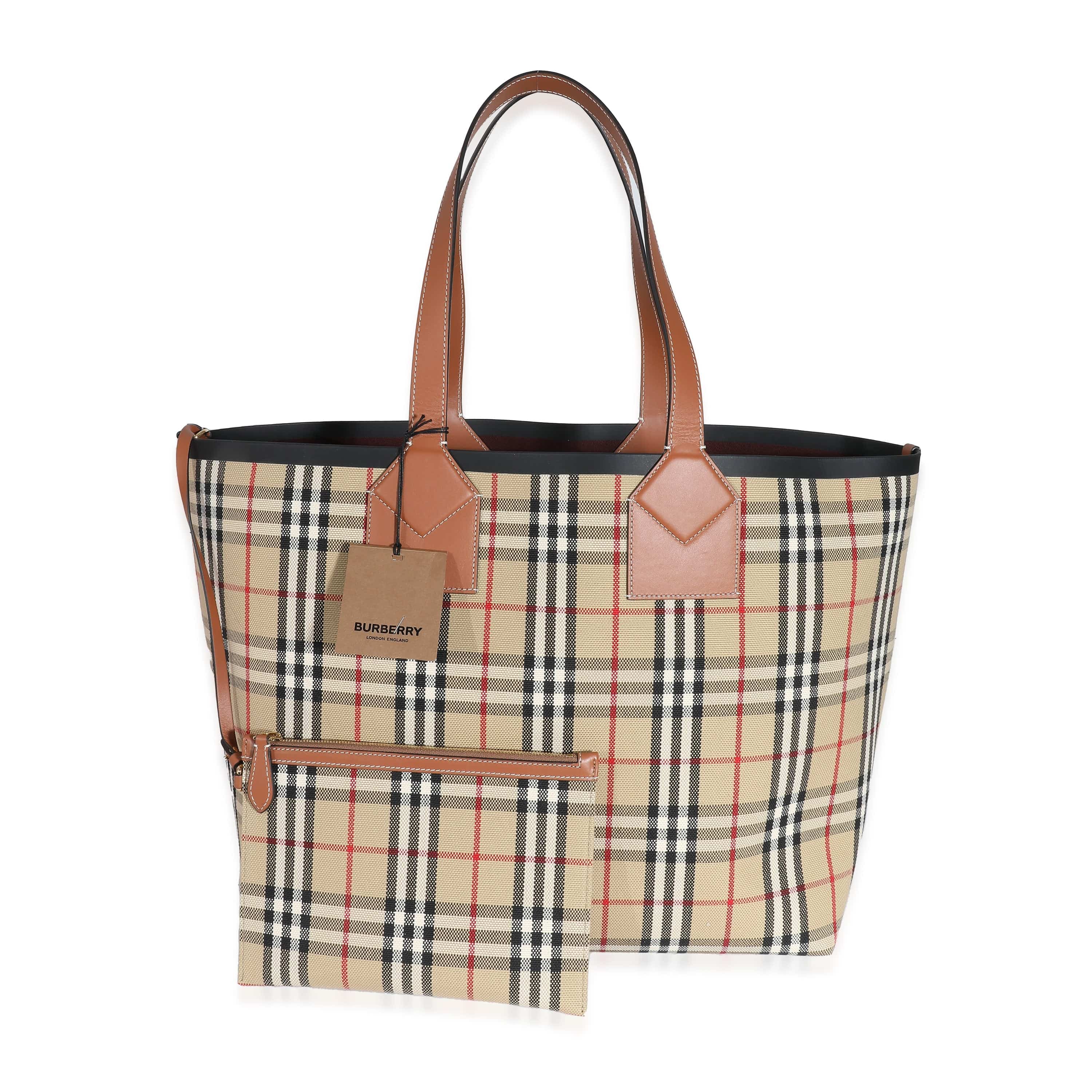 Burberry Burberry Briar Brown Leather Check Canvas Large London Tote