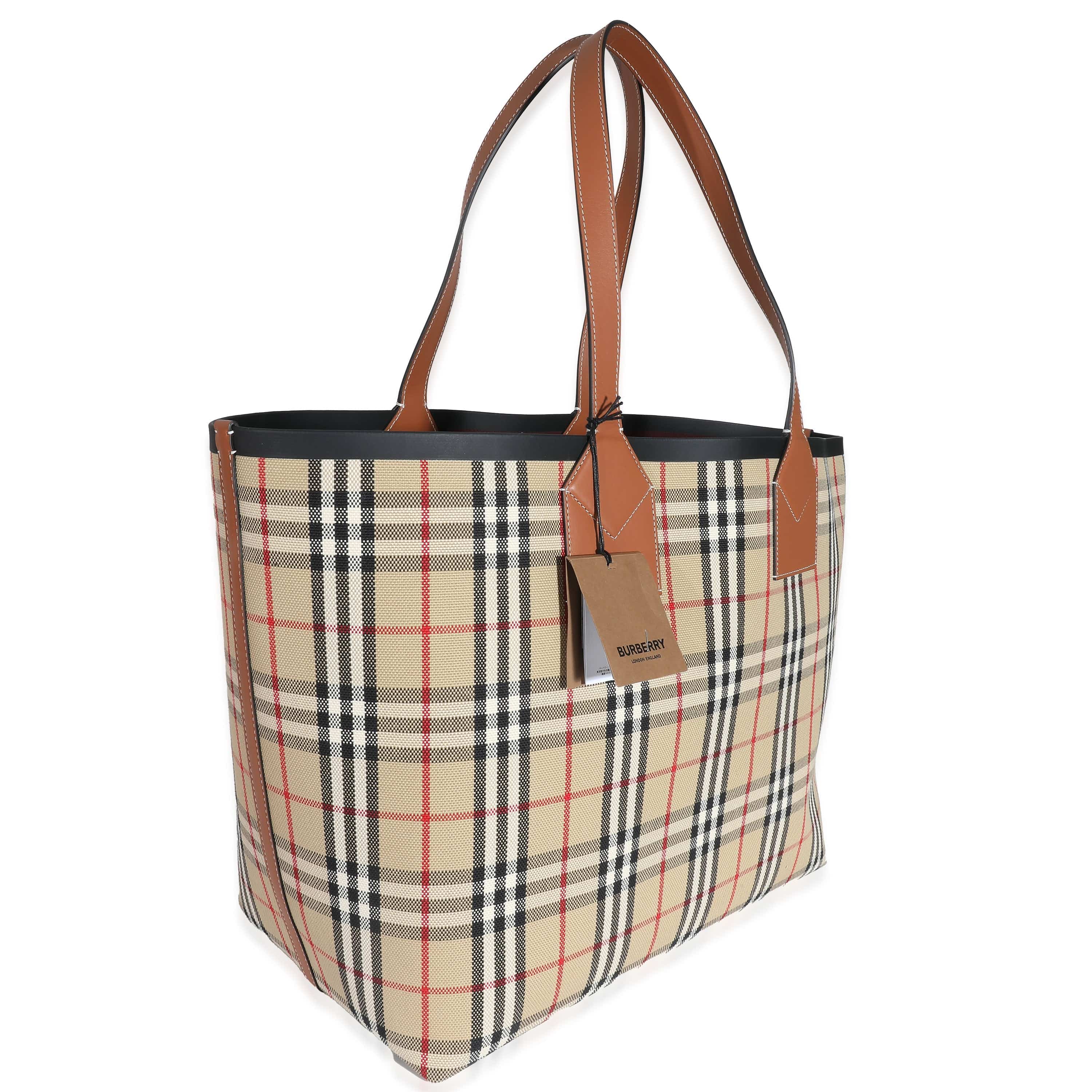 Burberry Burberry Briar Brown Leather Check Canvas Large London Tote