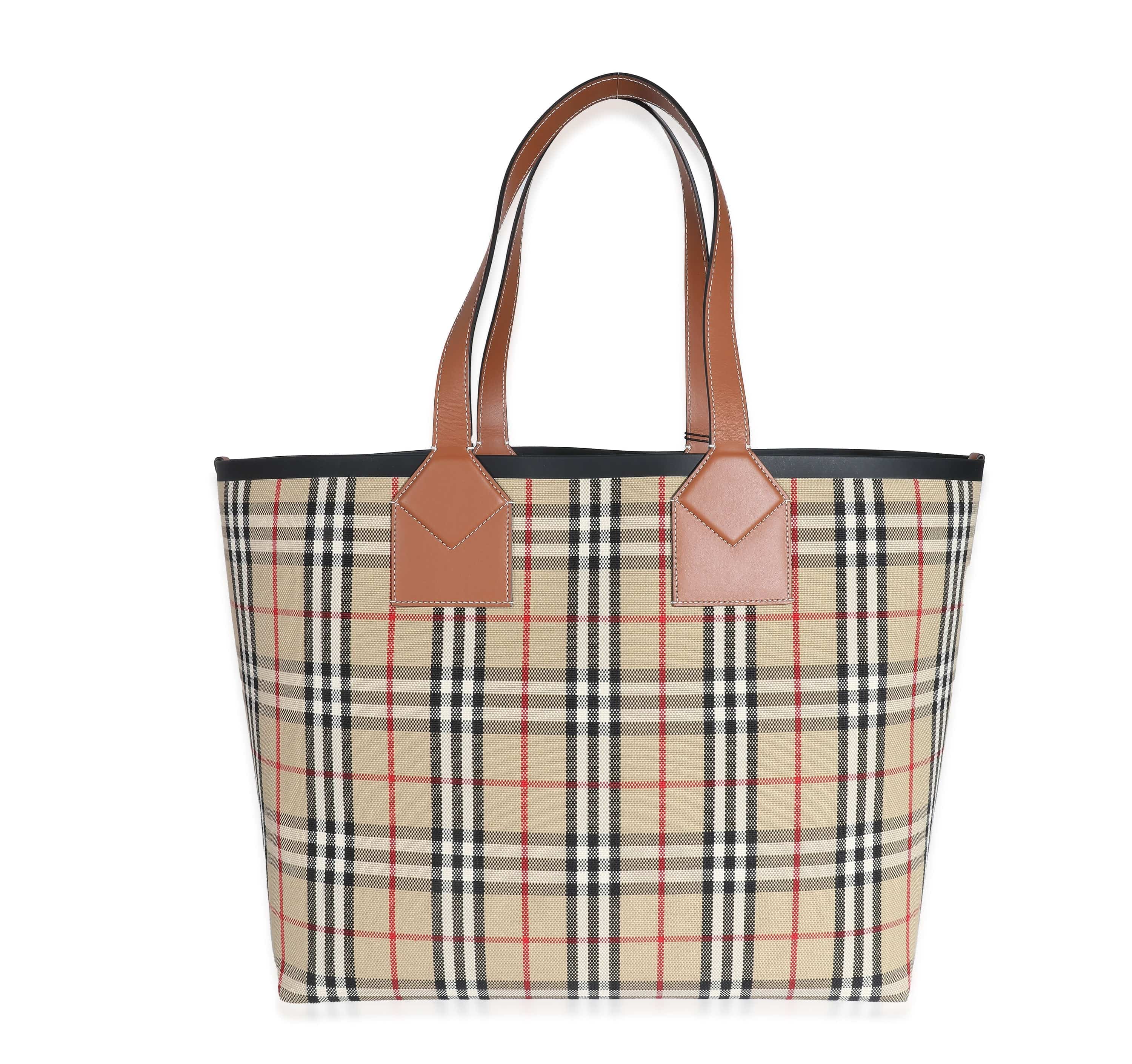 Burberry Burberry Briar Brown Leather Check Canvas Large London Tote