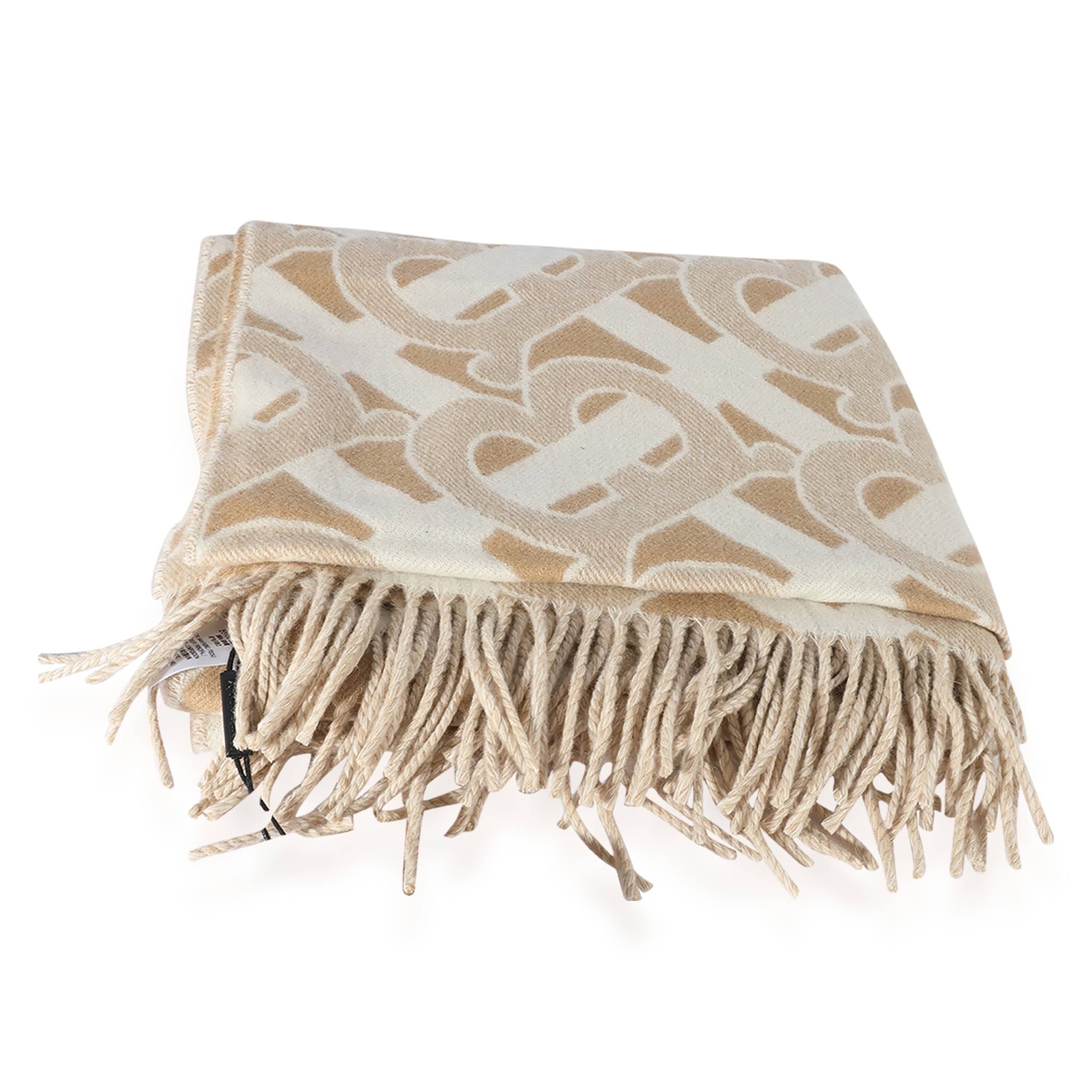 Burberry Burberry Tan Cashmere TB Monogram Jacquard Scarf