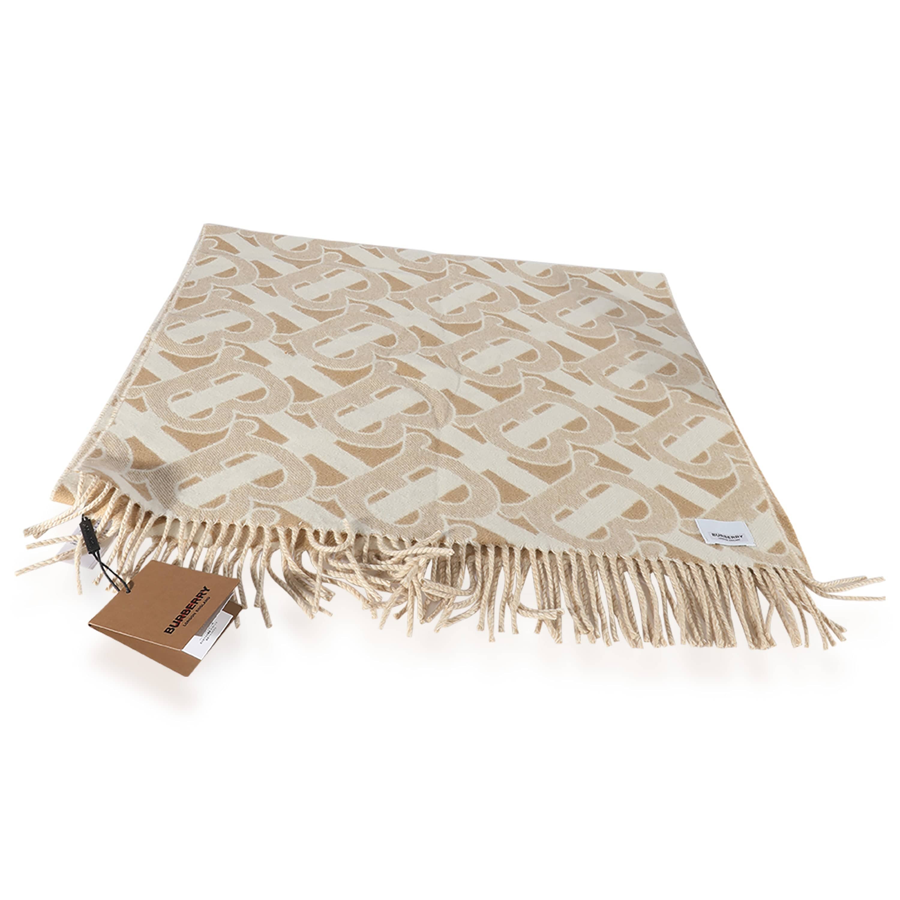 Burberry Burberry Tan Cashmere TB Monogram Jacquard Scarf