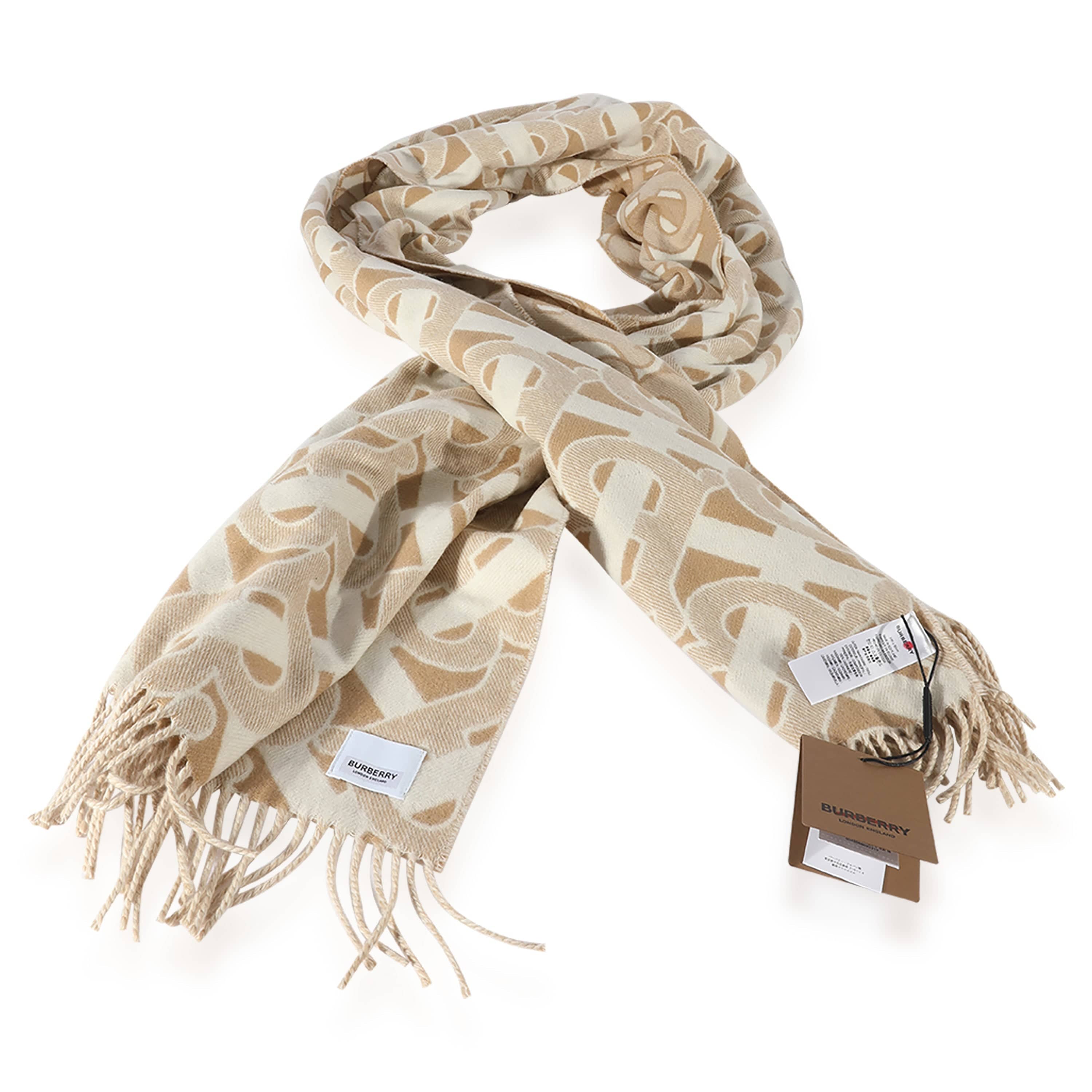 Burberry Burberry Tan Cashmere TB Monogram Jacquard Scarf