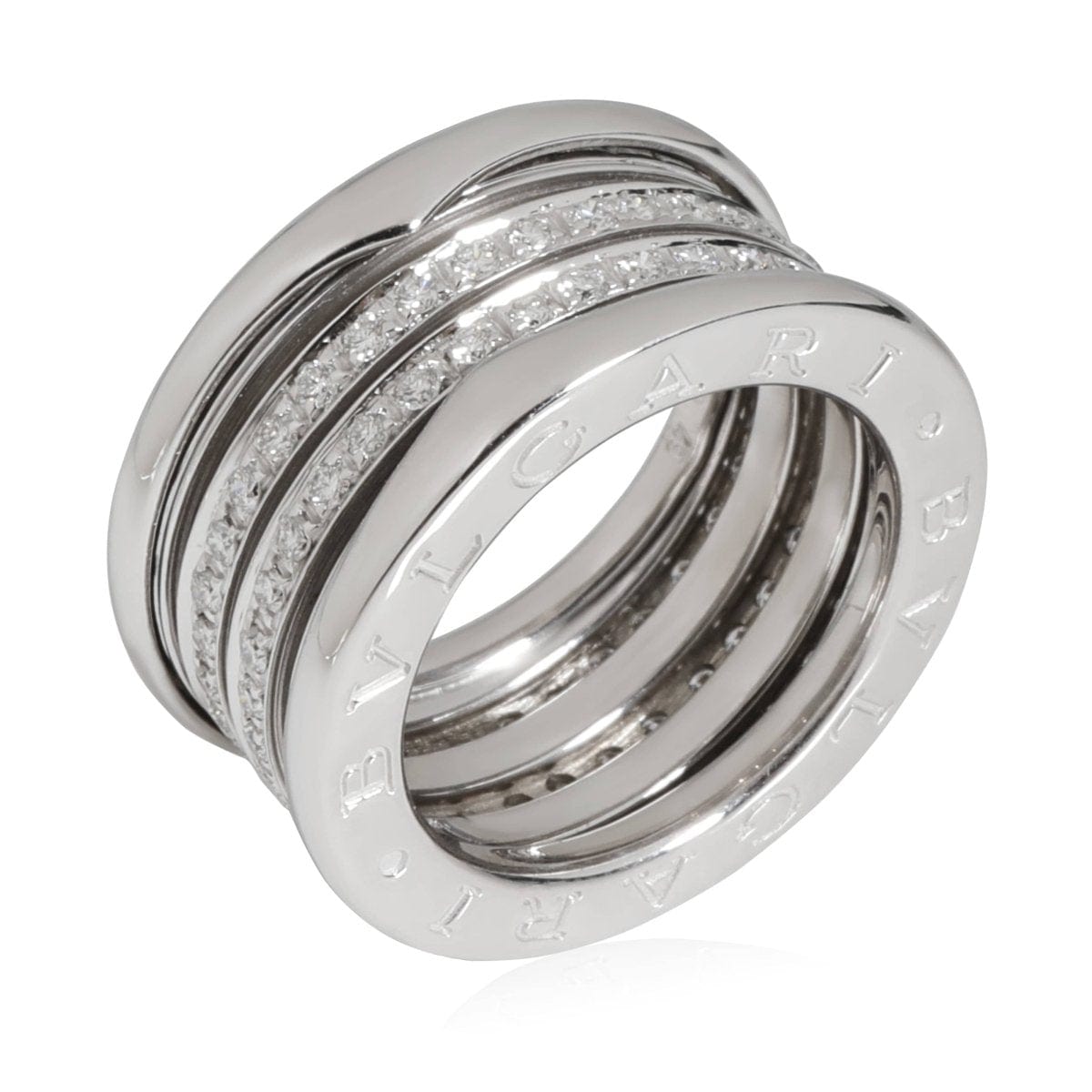 116820, BVLGARI B.zero1 Three-Band Diamond Ring in 18k White Gold 0.89 CTW, Size 49