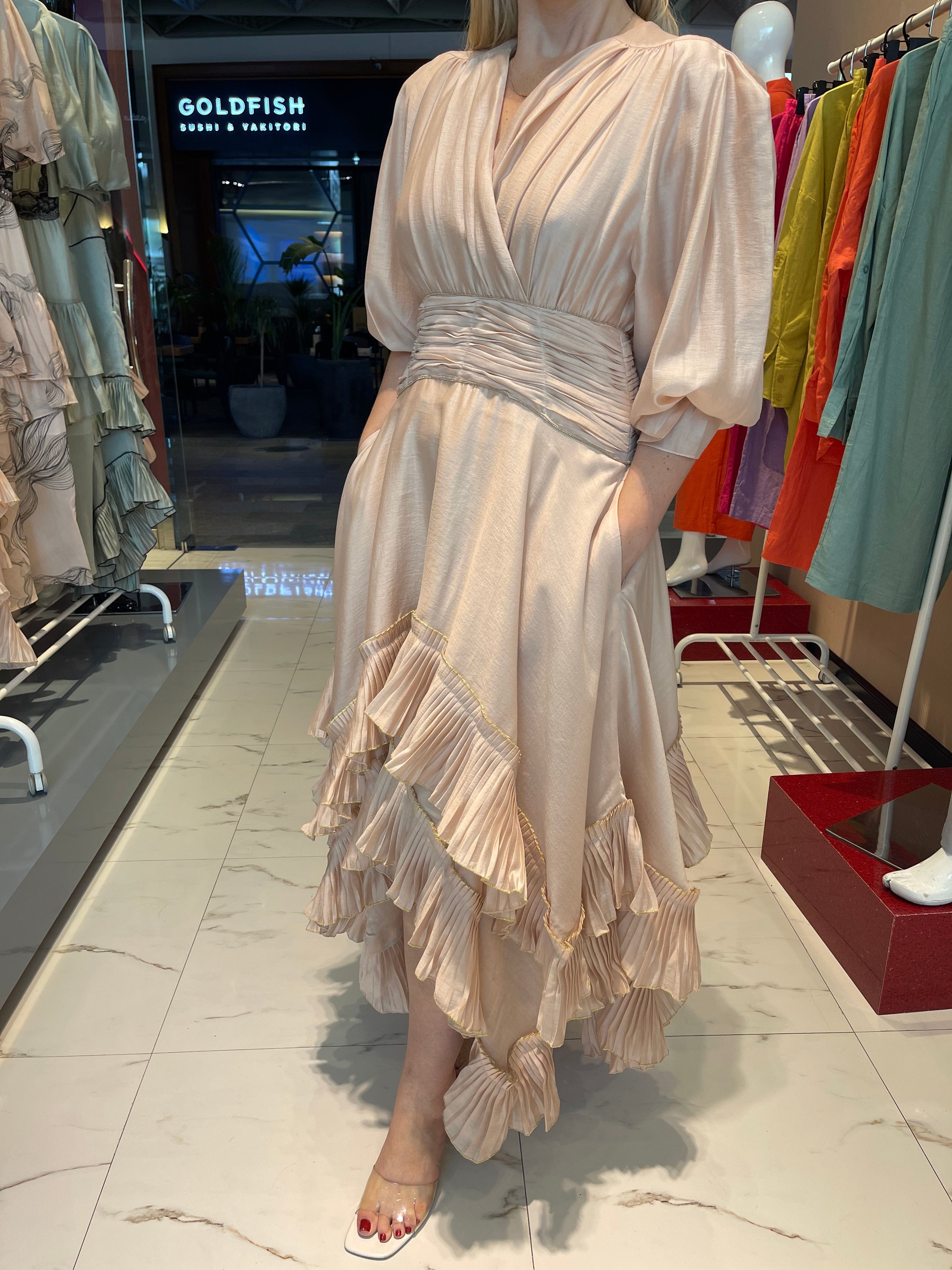 CAHIERS WAIST PLEATED MAXI DRESS (فستان) "ROSE"