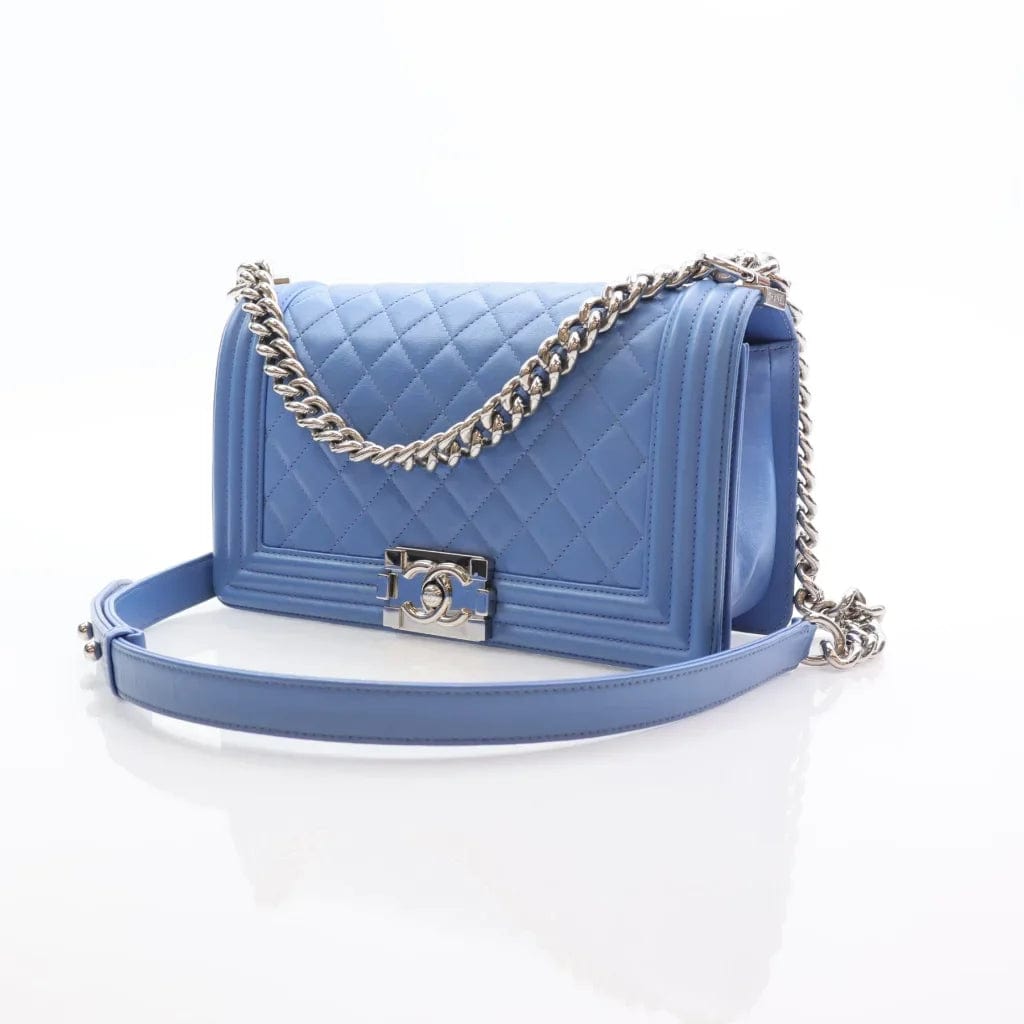 Calgary Chanel Boy Bag Old Medium Blue Lambskin