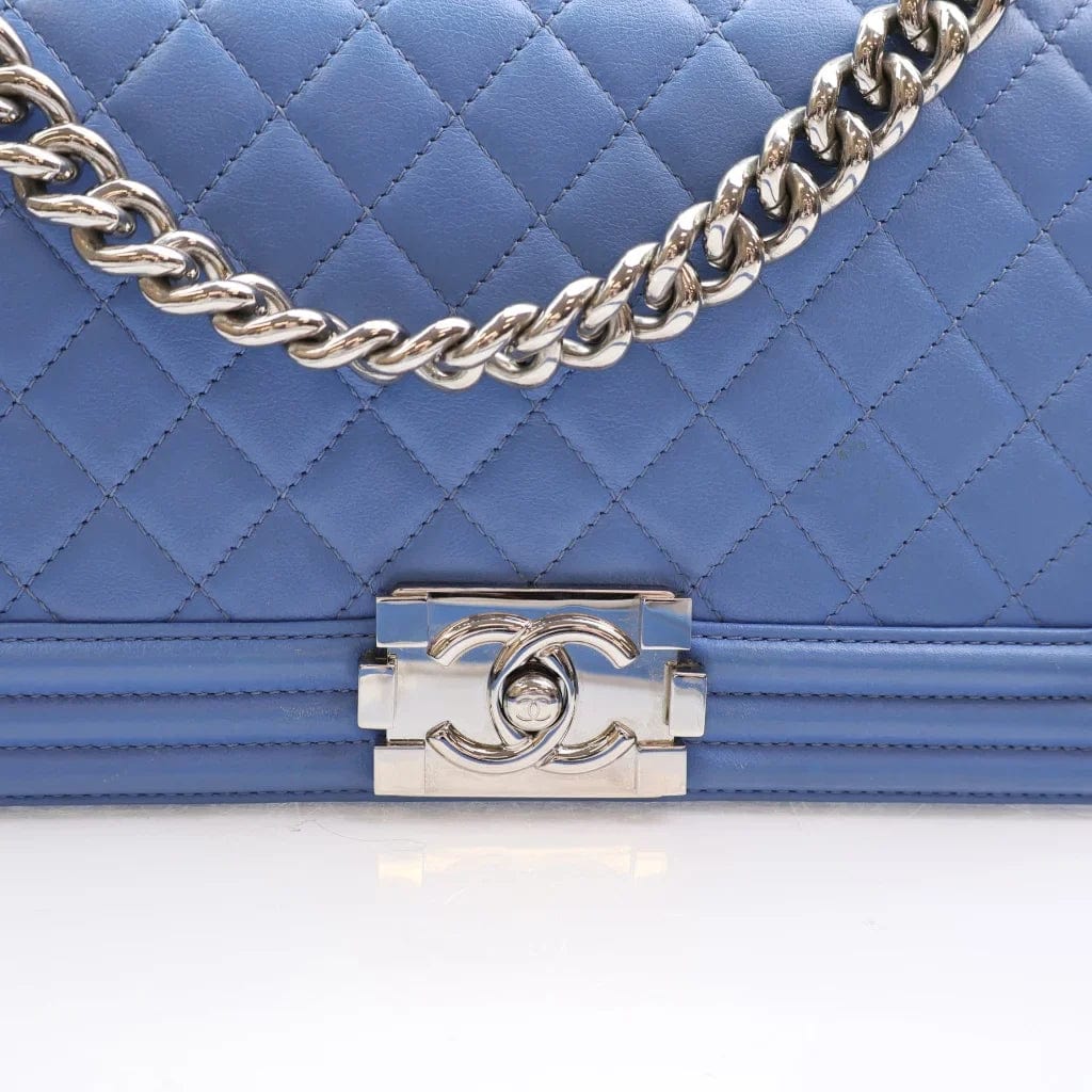 Calgary Chanel Boy Bag Old Medium Blue Lambskin