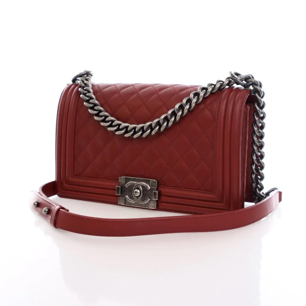 CANADA Chanel Boy Bag Old Medium Red Lambskin