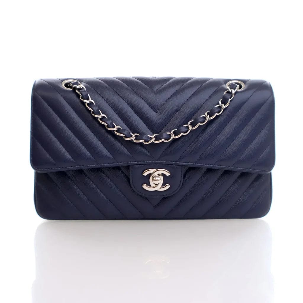 CANADA Chanel Chevron Flap Medium Blue Caviar