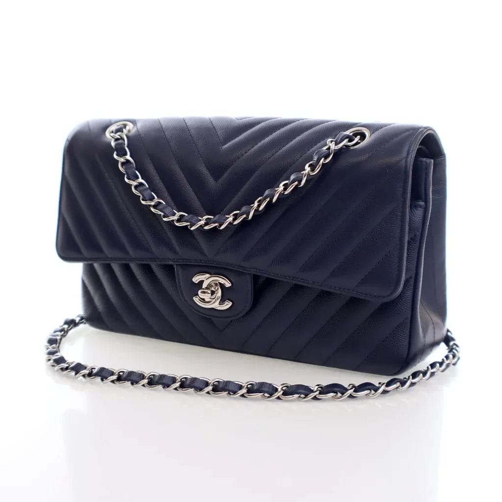 CANADA Chanel Chevron Flap Medium Blue Caviar