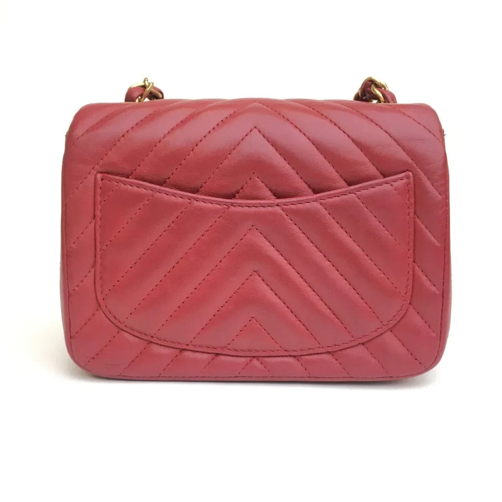 CANADA Chanel Chevron Mini Square Red Lambskin