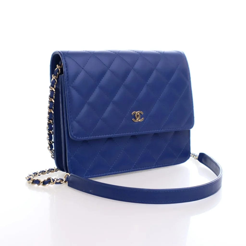 CANADA Chanel Square Wallet On Chain (WOC) Blue Lambskin