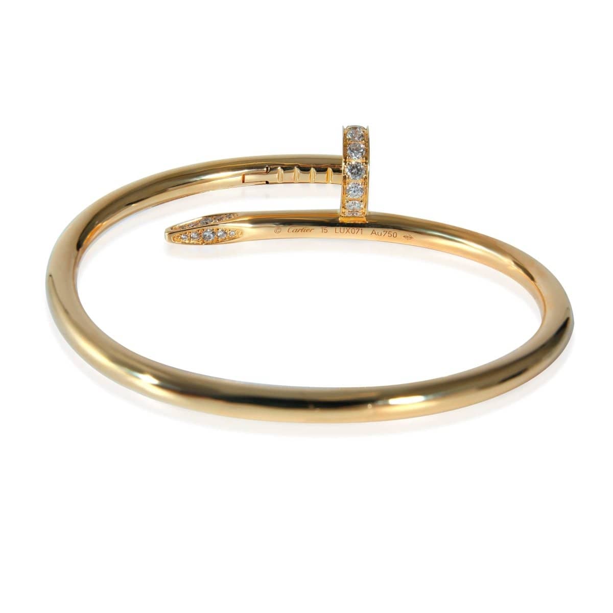 132275, Cartier Juste Un Clou Bracelet in 18k Yellow Gold 0.58 CTW Size 15