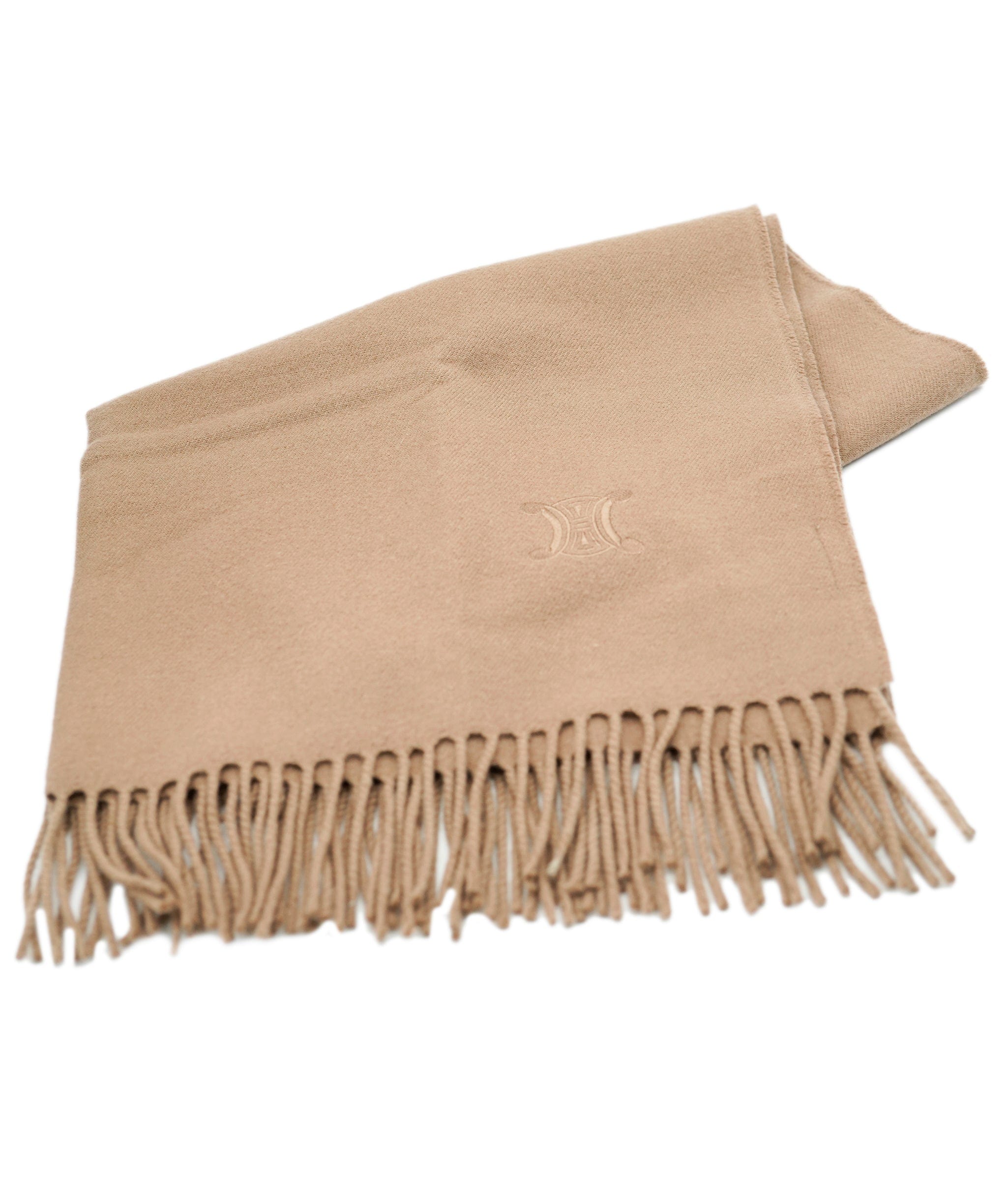 Celine Celine Logo Cashmere Scarf Brown Fringe DBXS2426 100% Wool