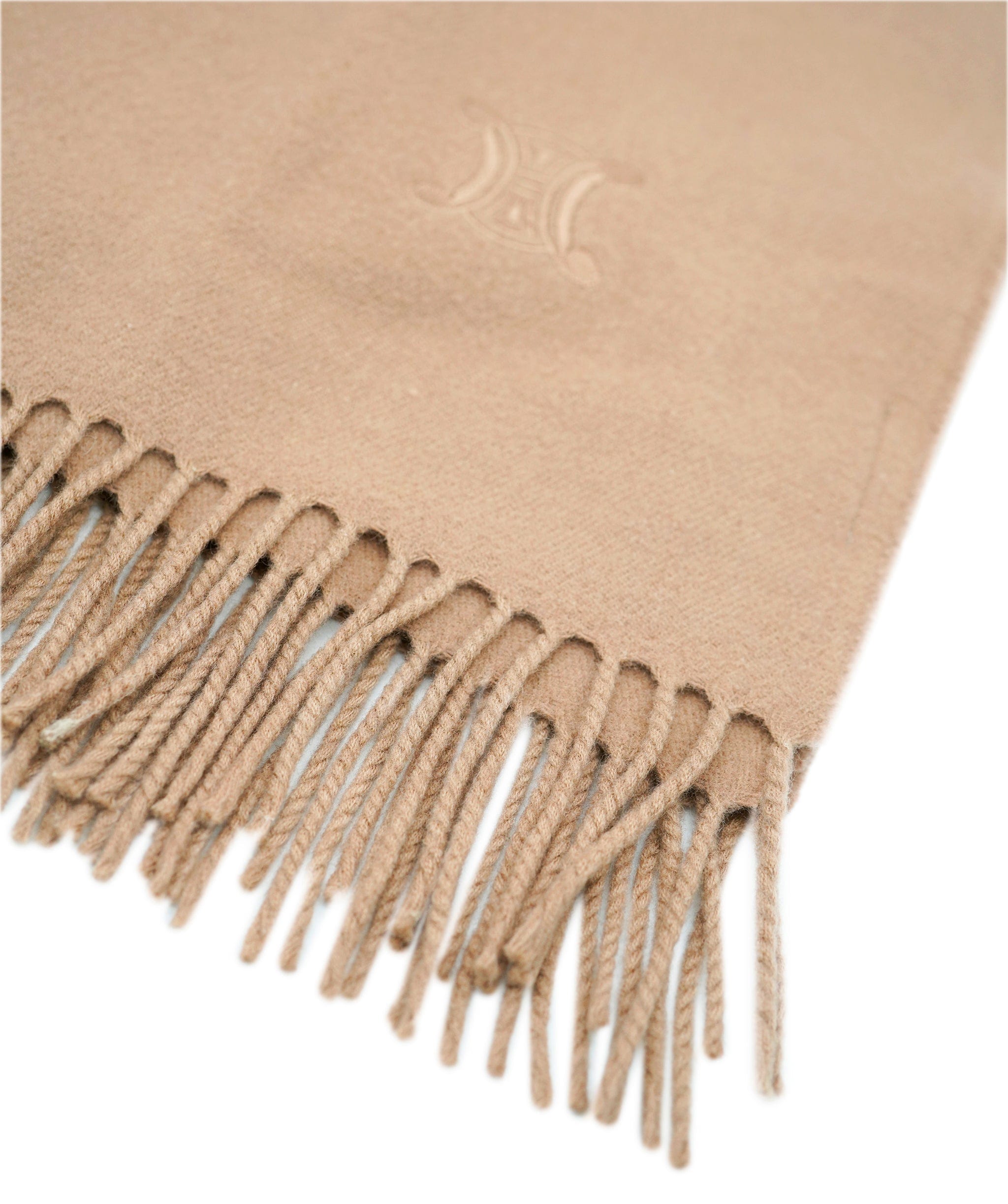 Celine Celine Logo Cashmere Scarf Brown Fringe DBXS2426 100% Wool