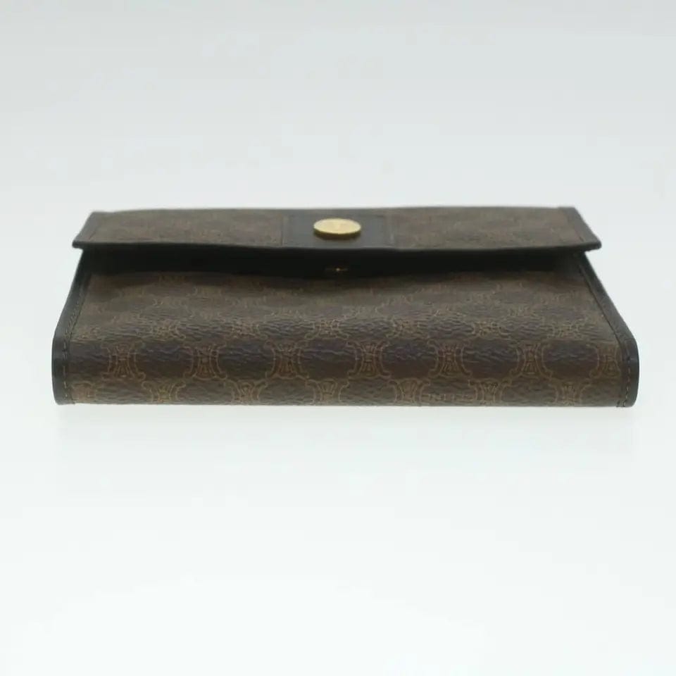 Celine Celine Macadam Canvas Wallet PVC Leather Brown Auth ASL10378