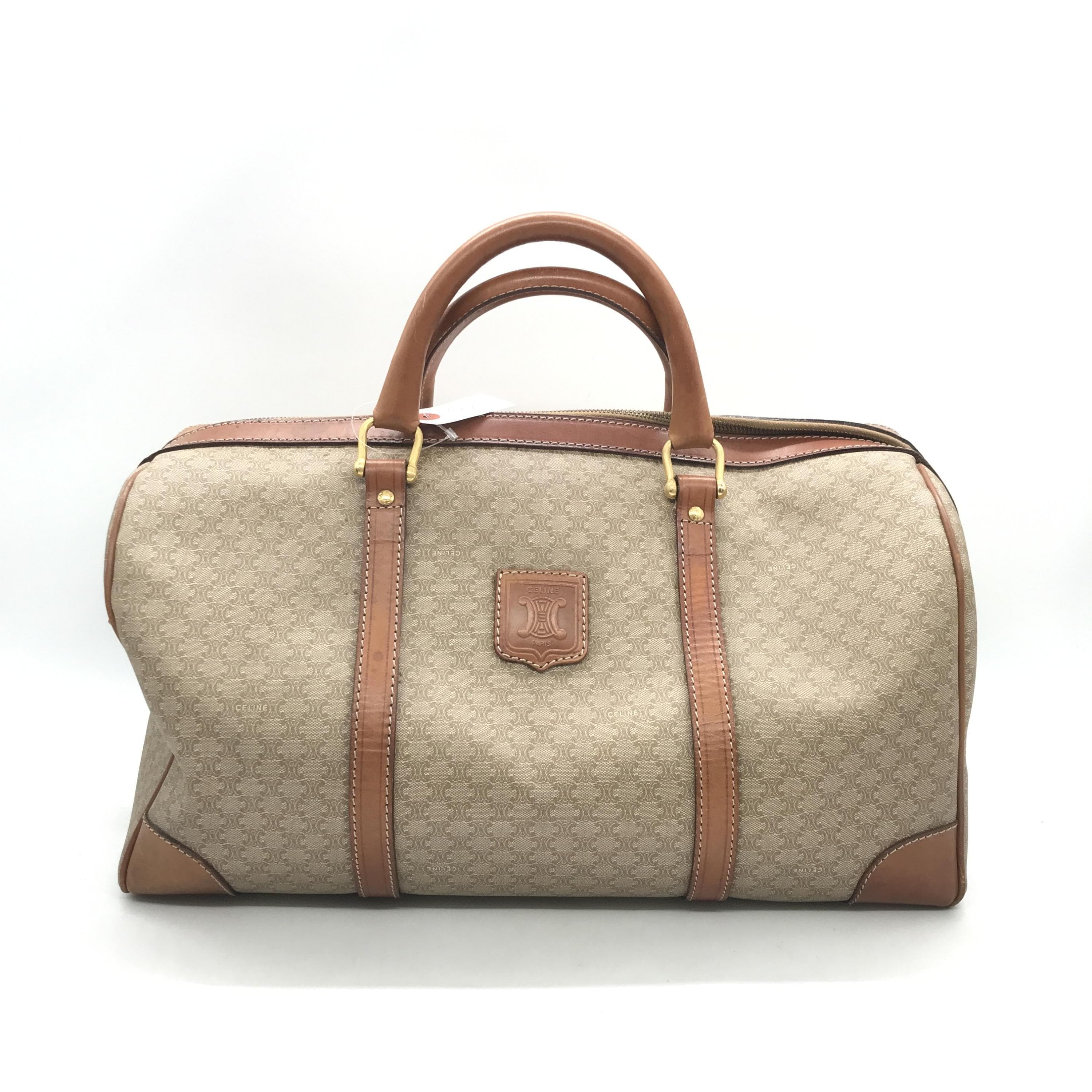 Celine Celine Macadam Canvas Boston Bag In Beige C318542