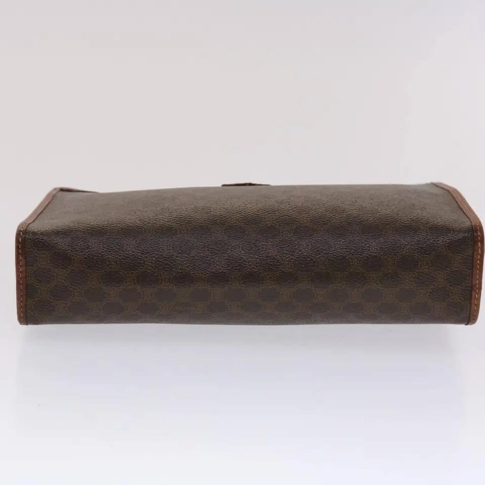 Celine Celine Macadam Canvas Clutch Bag PVC Leather Brown Auth ASL10373