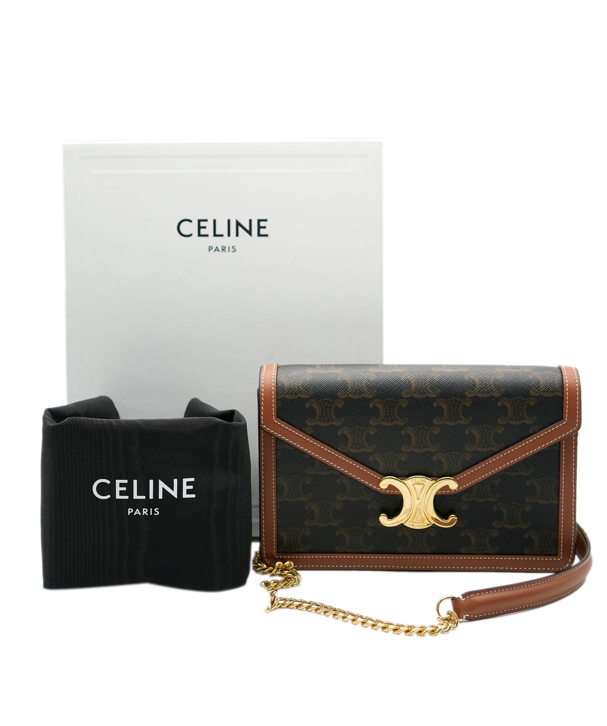 Celine Celine Tan Triomphe Canvas Wallet on Chain ASC4300