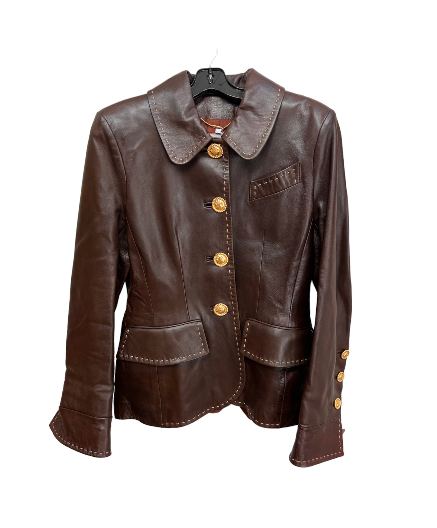 Celine Celine Gold Button Leather Jacket Brown ASL9340