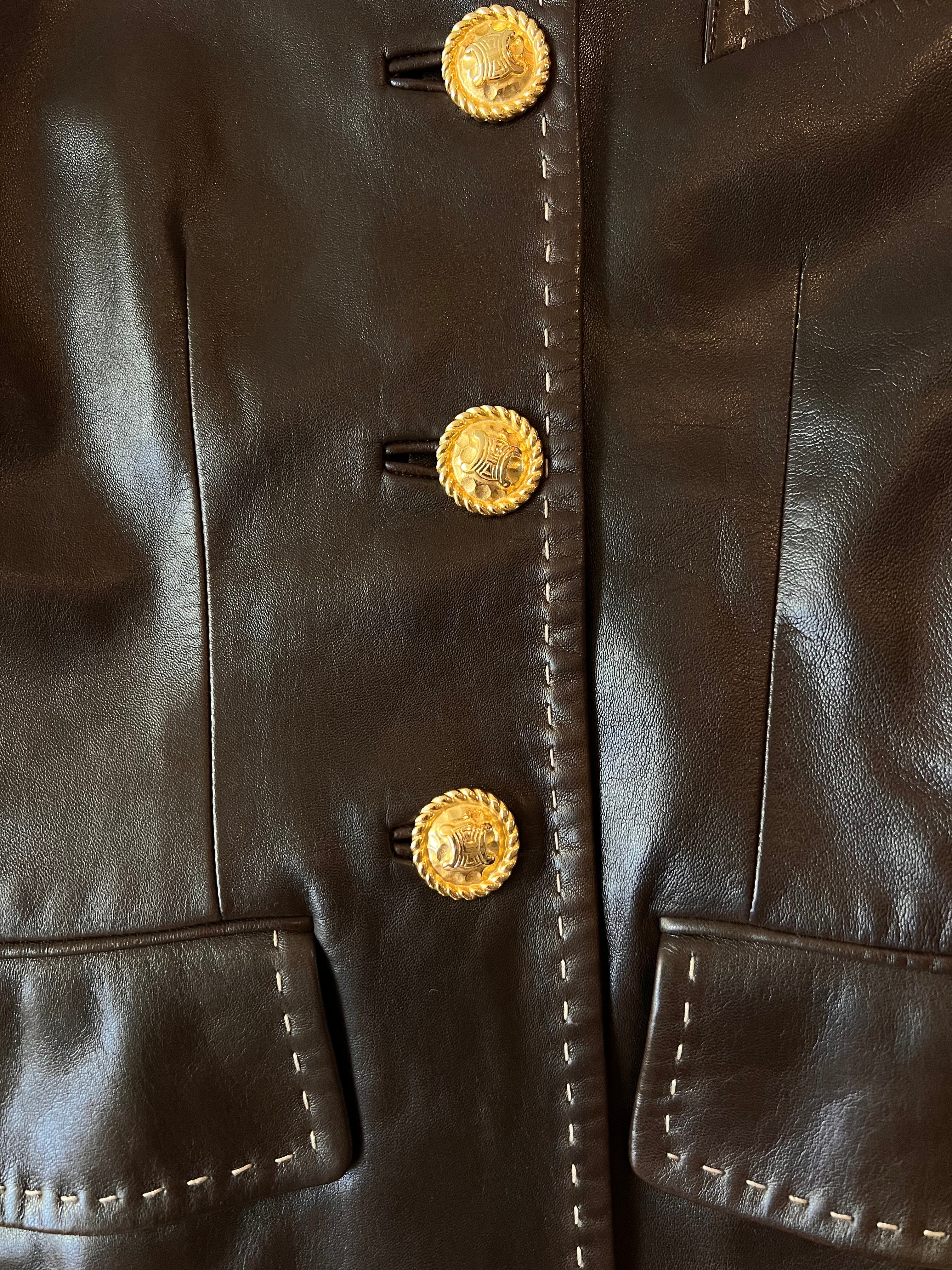 Celine Celine Gold Button Leather Jacket Brown ASL9340