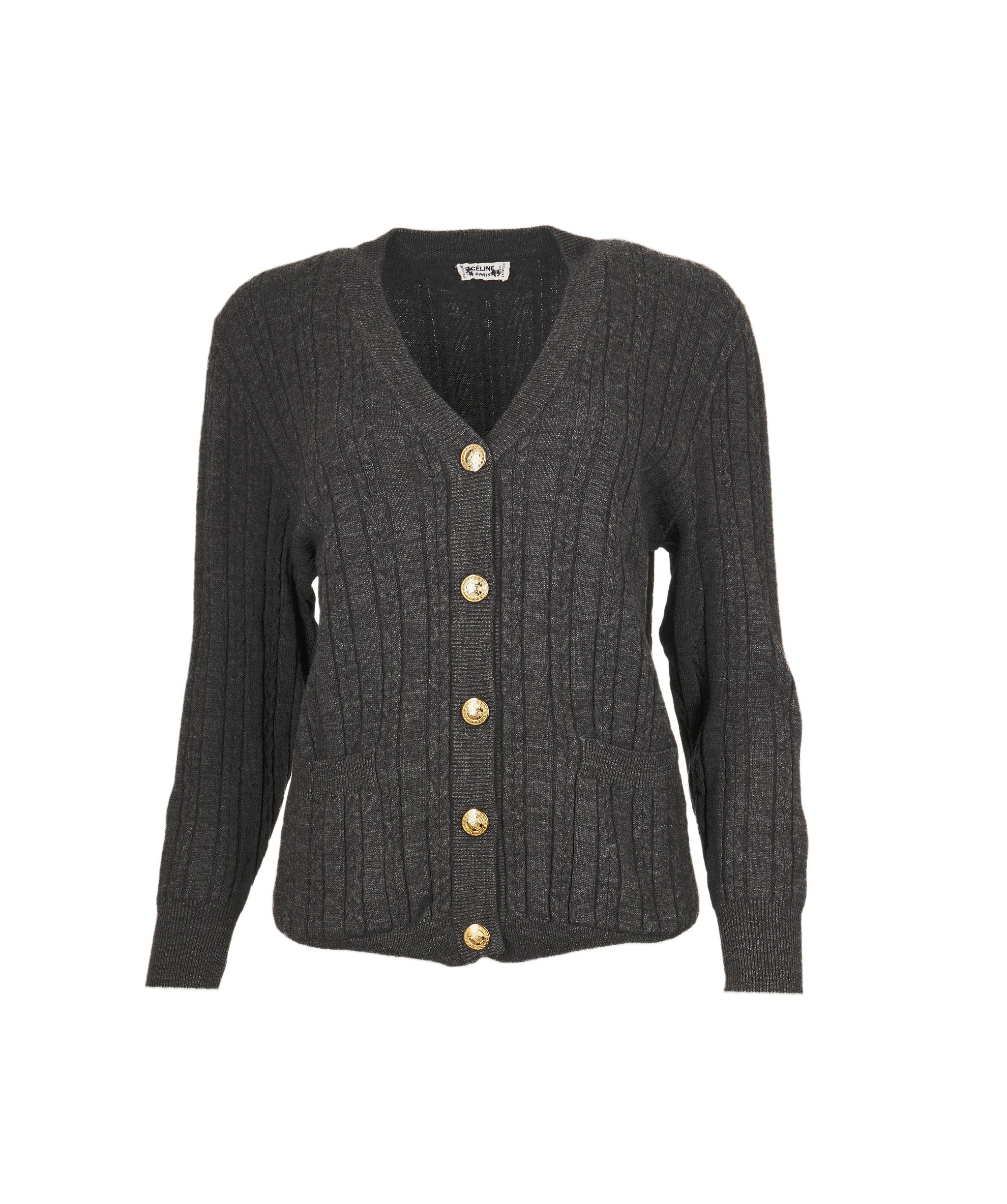 Celine Celine Knit Cardigan Grey Gold Button ASL7589