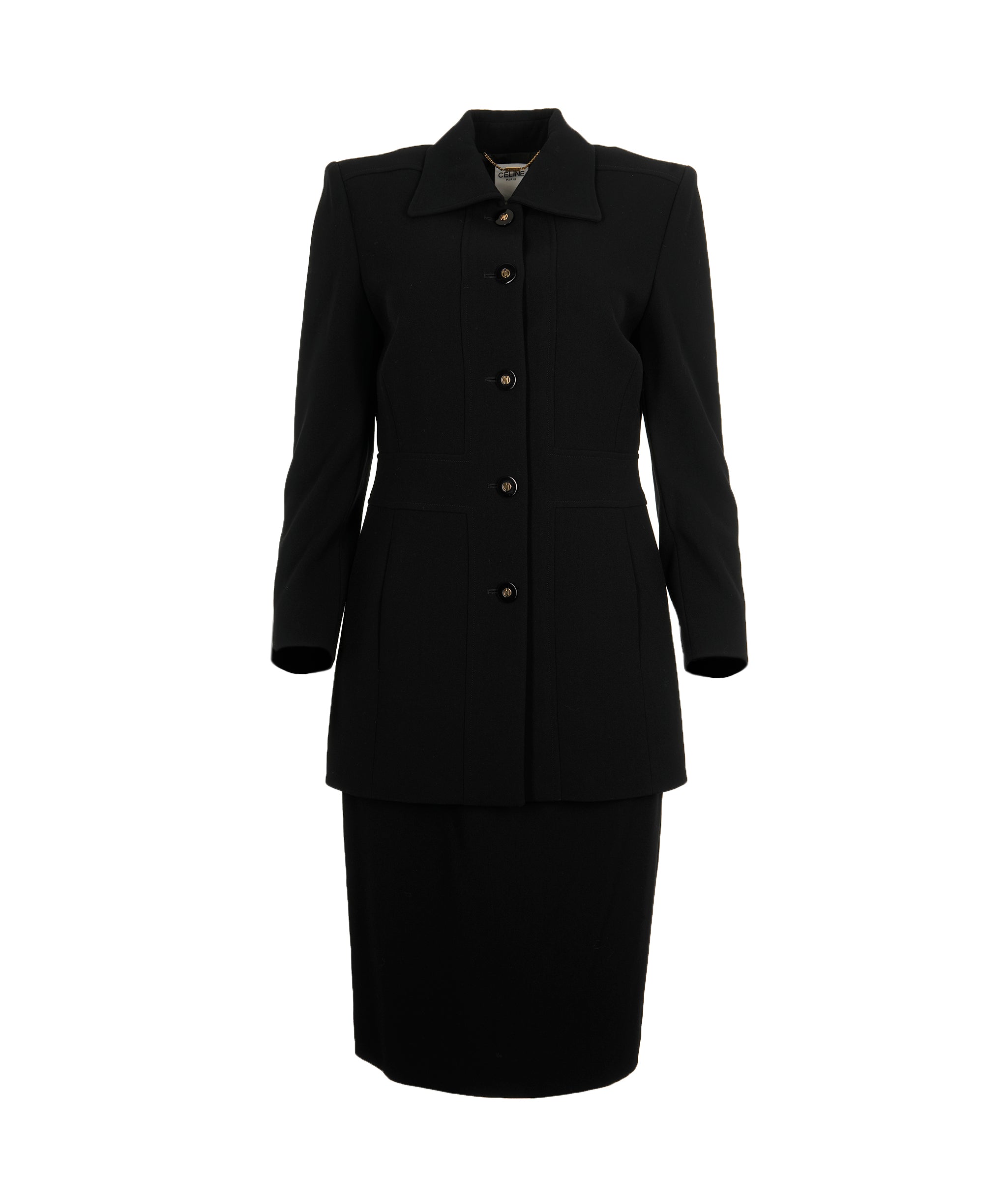 Celine Celine Logo Buttons Skirt Suits Black ASL9631