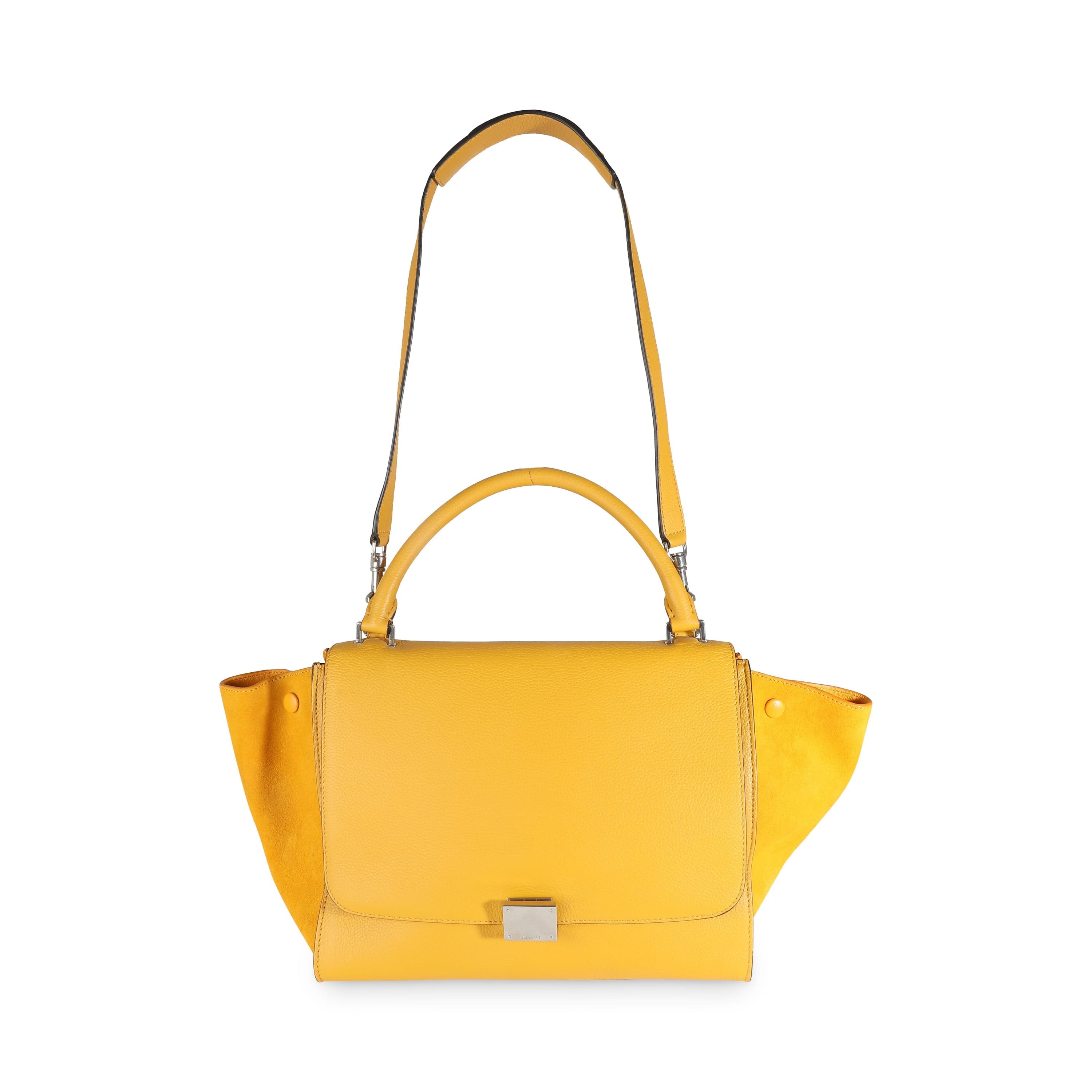 Celine Yellow Drummed Calfskin Suede Medium Trapeze