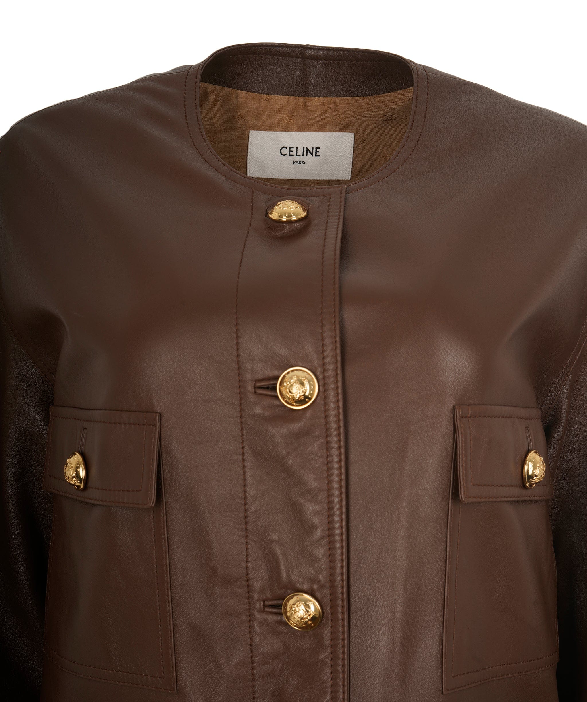 Celine Celine Brown Lambskin Collarless Triomphe Jacket RRP £6500 ALC1897