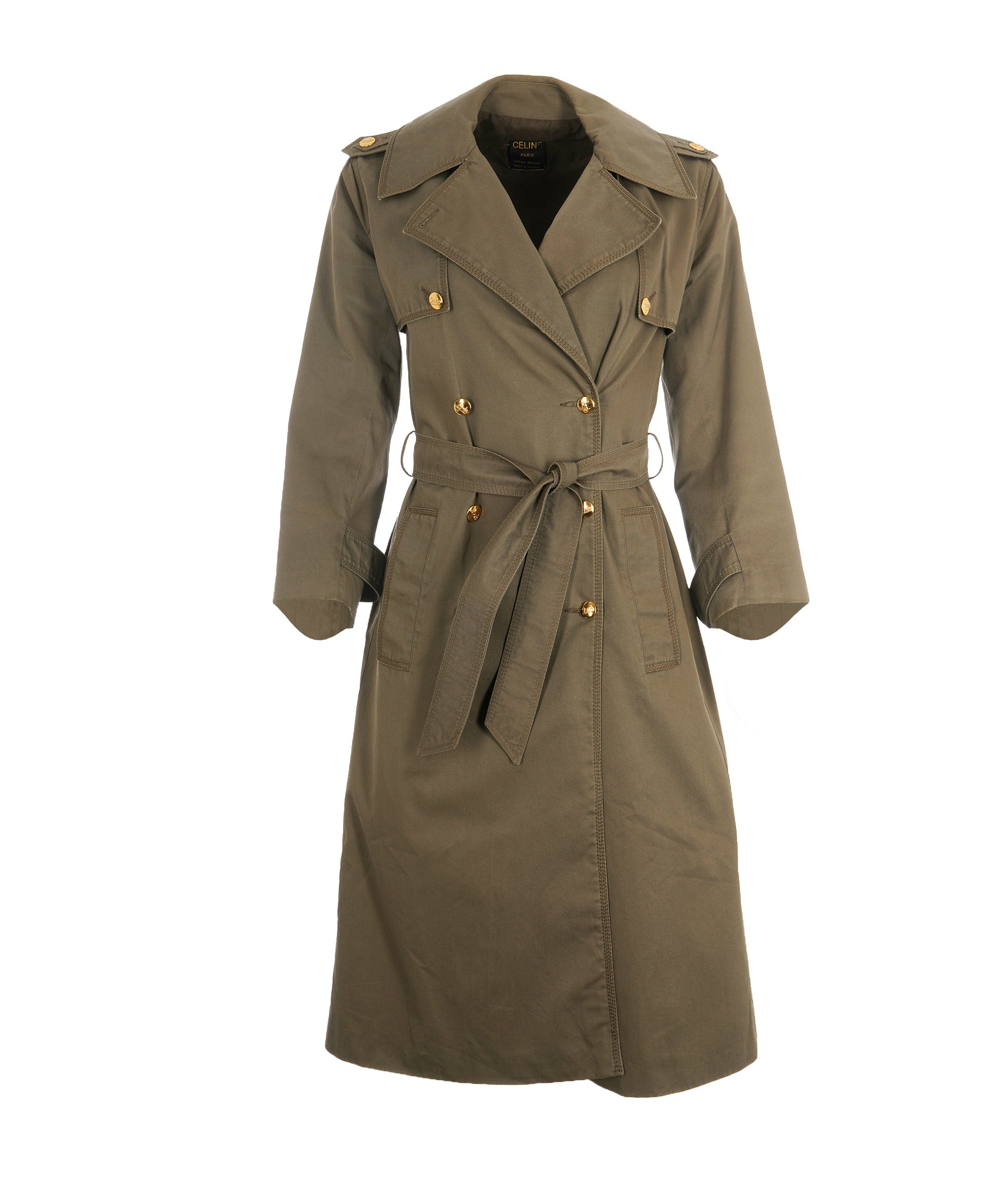 Celine Celine Gold Buttons Trench Coat Khaki ASL10250