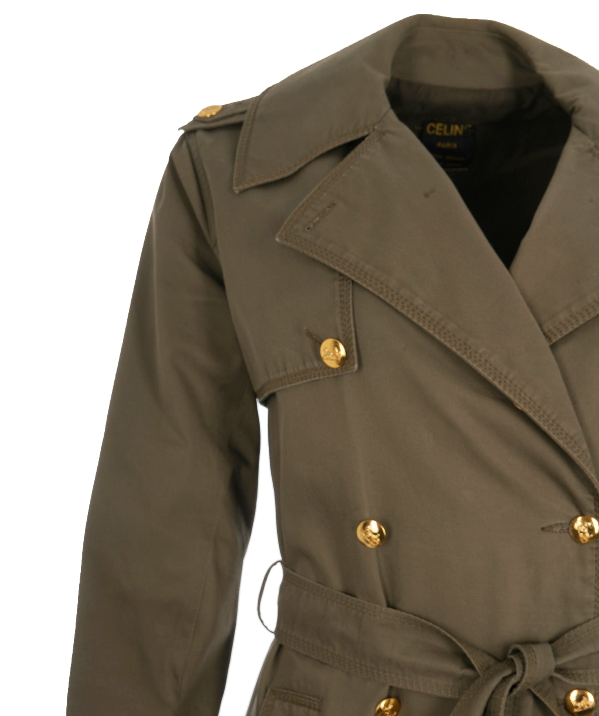 Celine Celine Gold Buttons Trench Coat Khaki ASL10250