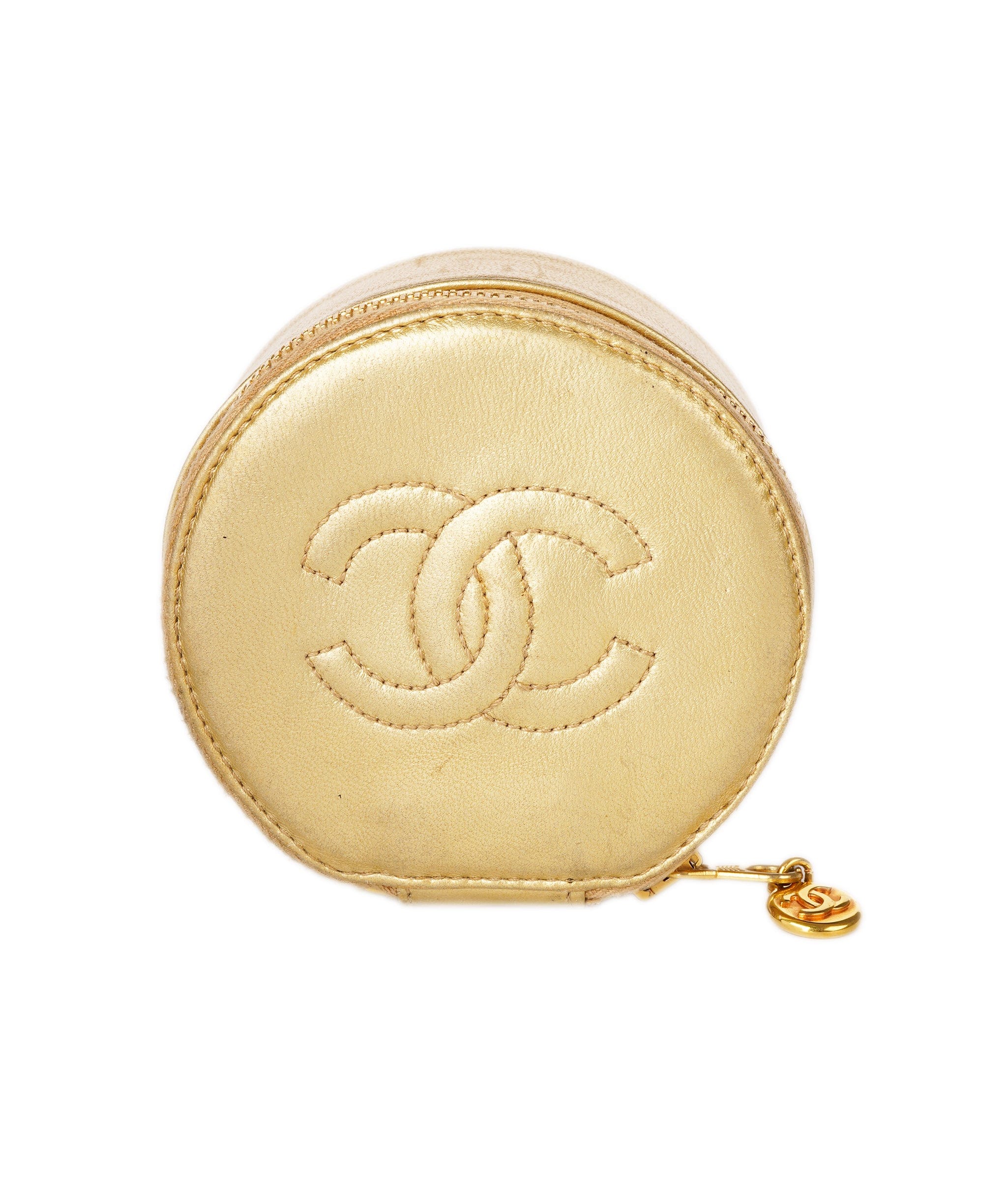 Chanel CHANEL Accessory Case Lamb Skin Gold CC Auth bs10787 DBXS1652