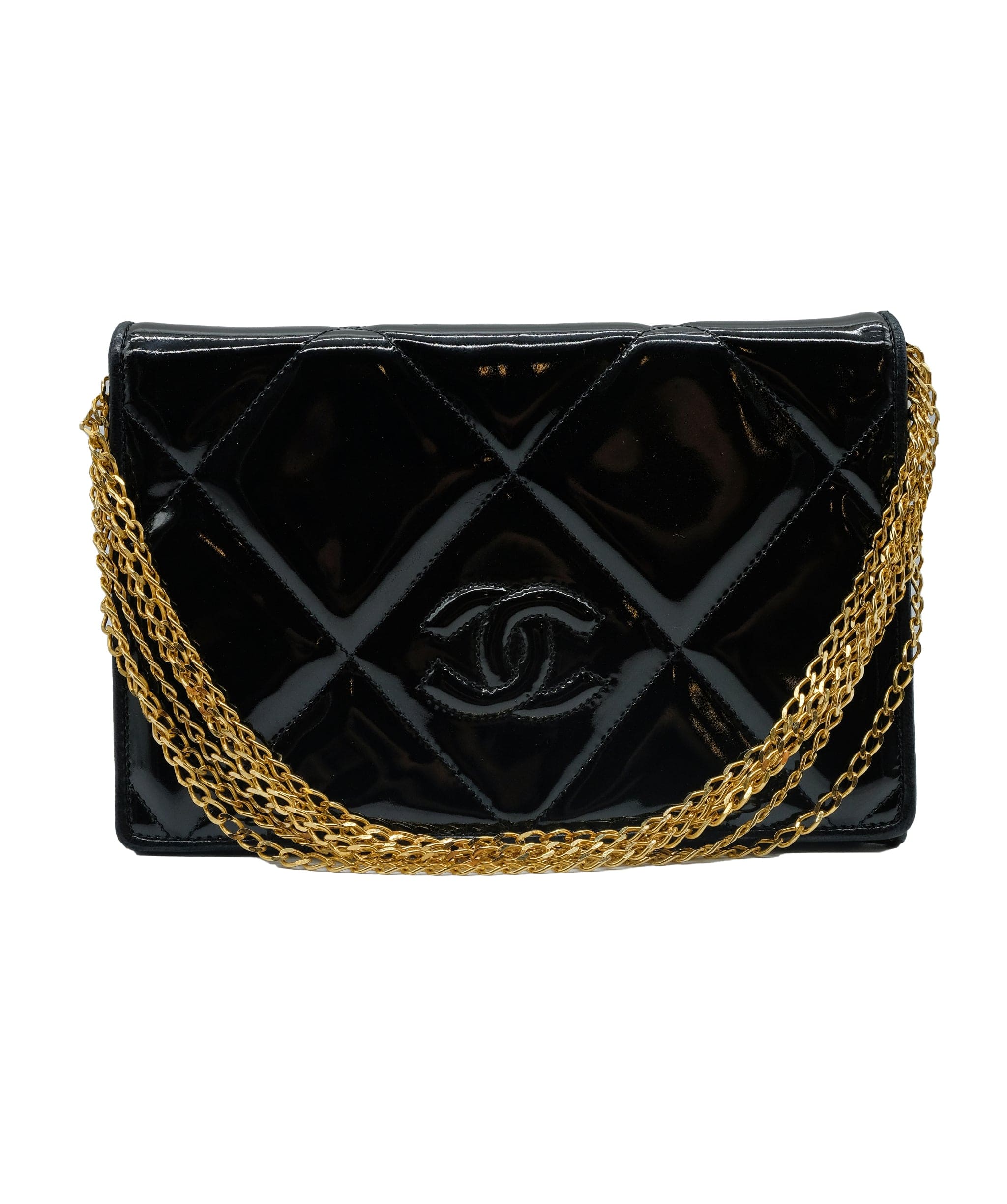 Chanel Chanel Black Matelasse Chain Shoulder Bag Patent leather DXBS0327