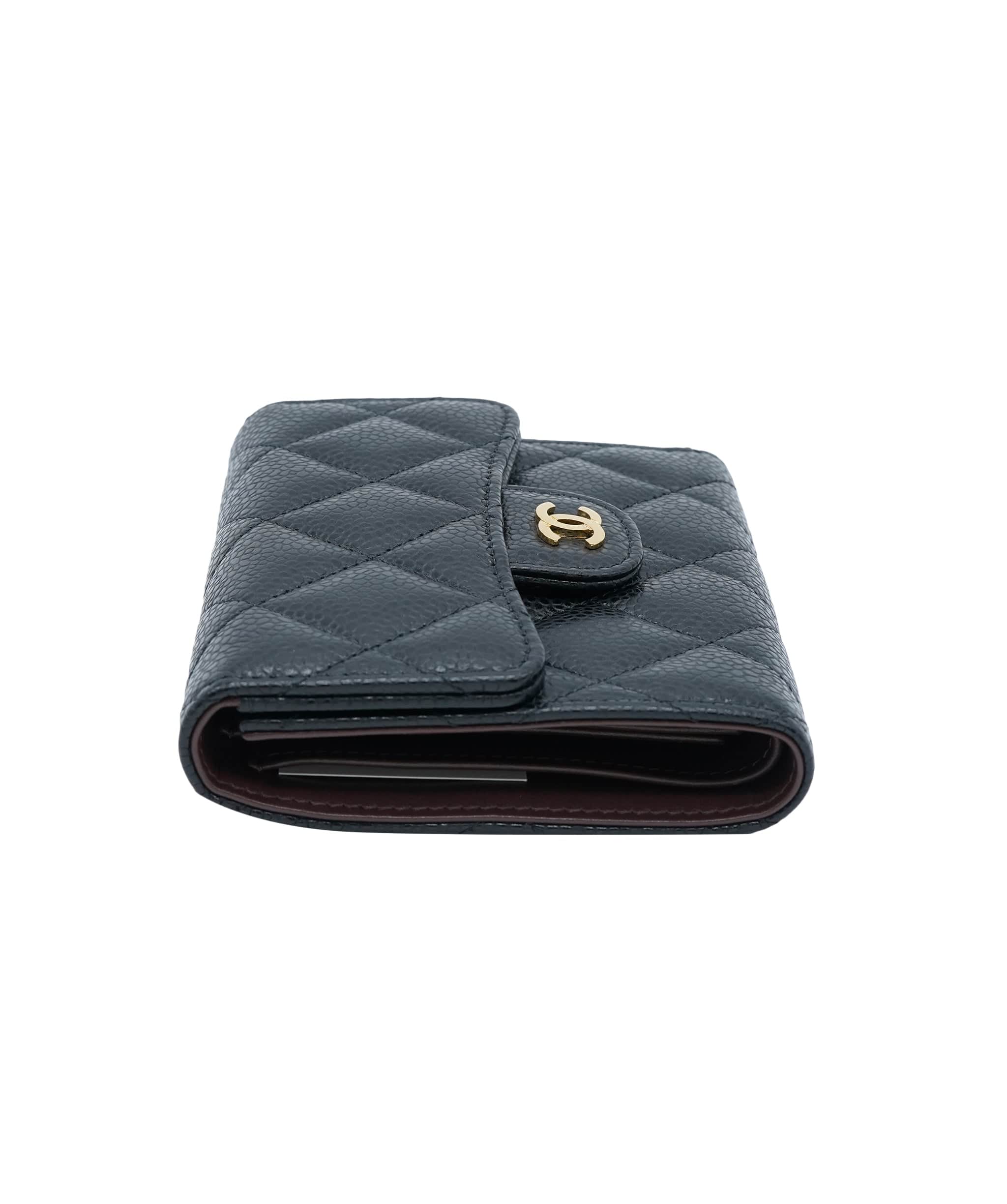 Chanel Chanel Black Quilted Caviar Compact Classic Wallet ABC0886