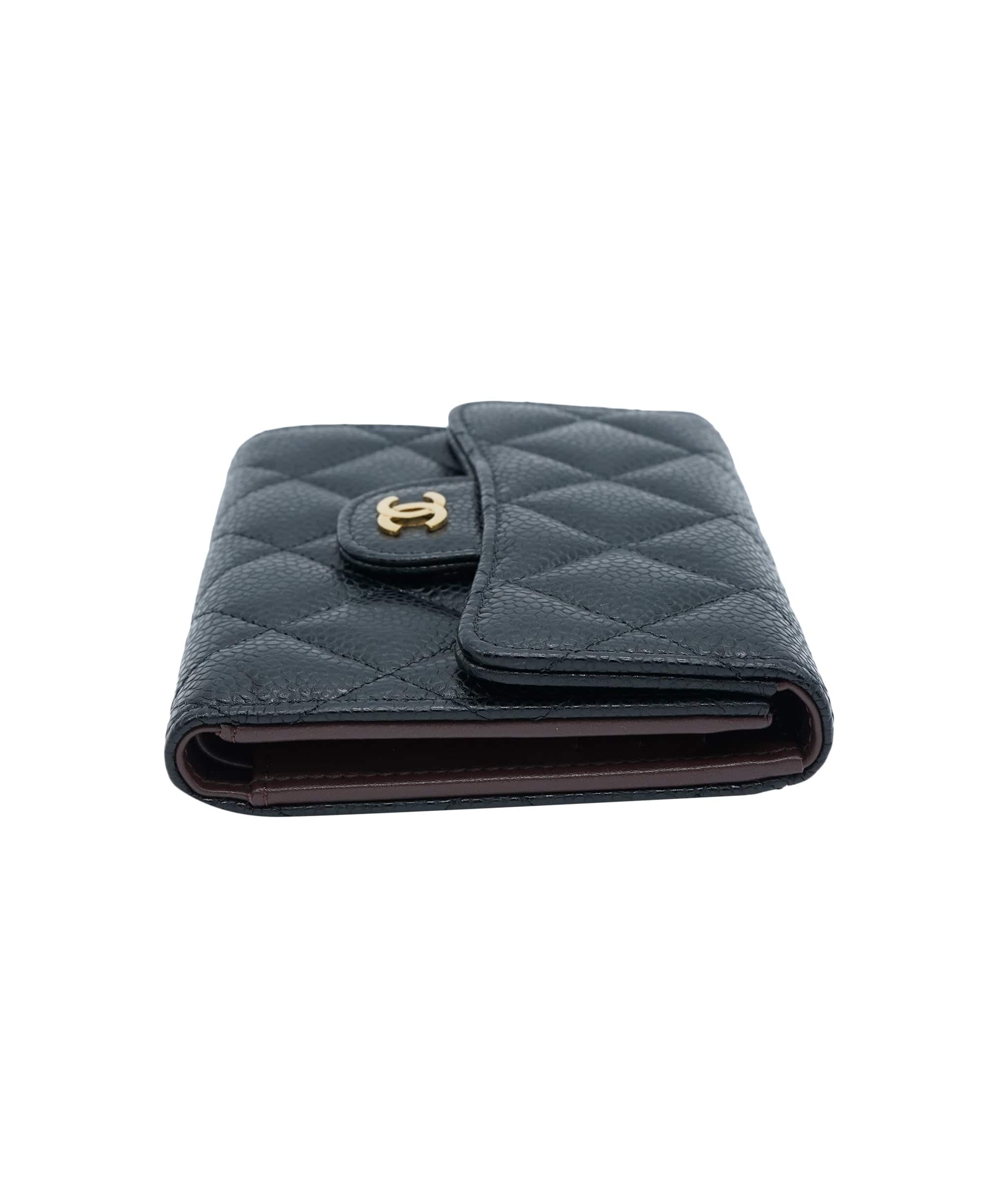 Chanel Chanel Black Quilted Caviar Compact Classic Wallet ABC0886