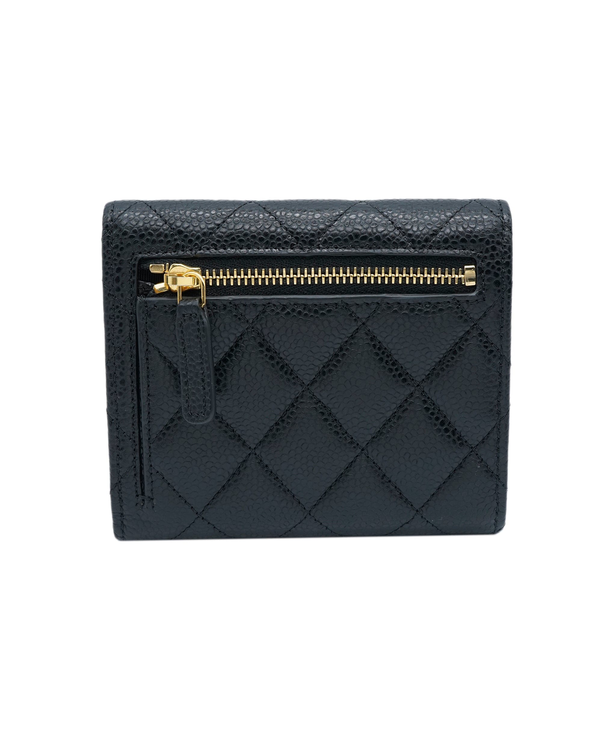 Chanel Chanel Black Quilted Caviar Compact Classic Wallet ABC0886